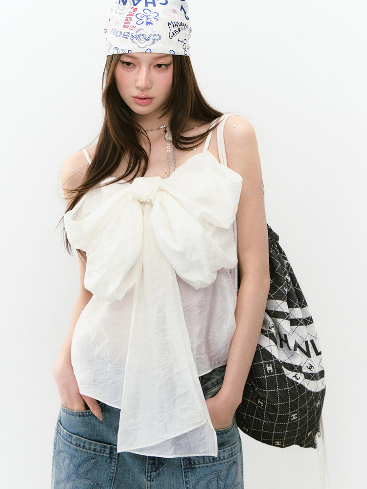 Large Bow Pleated Lightweight Cami Vest - CHINASQUAD