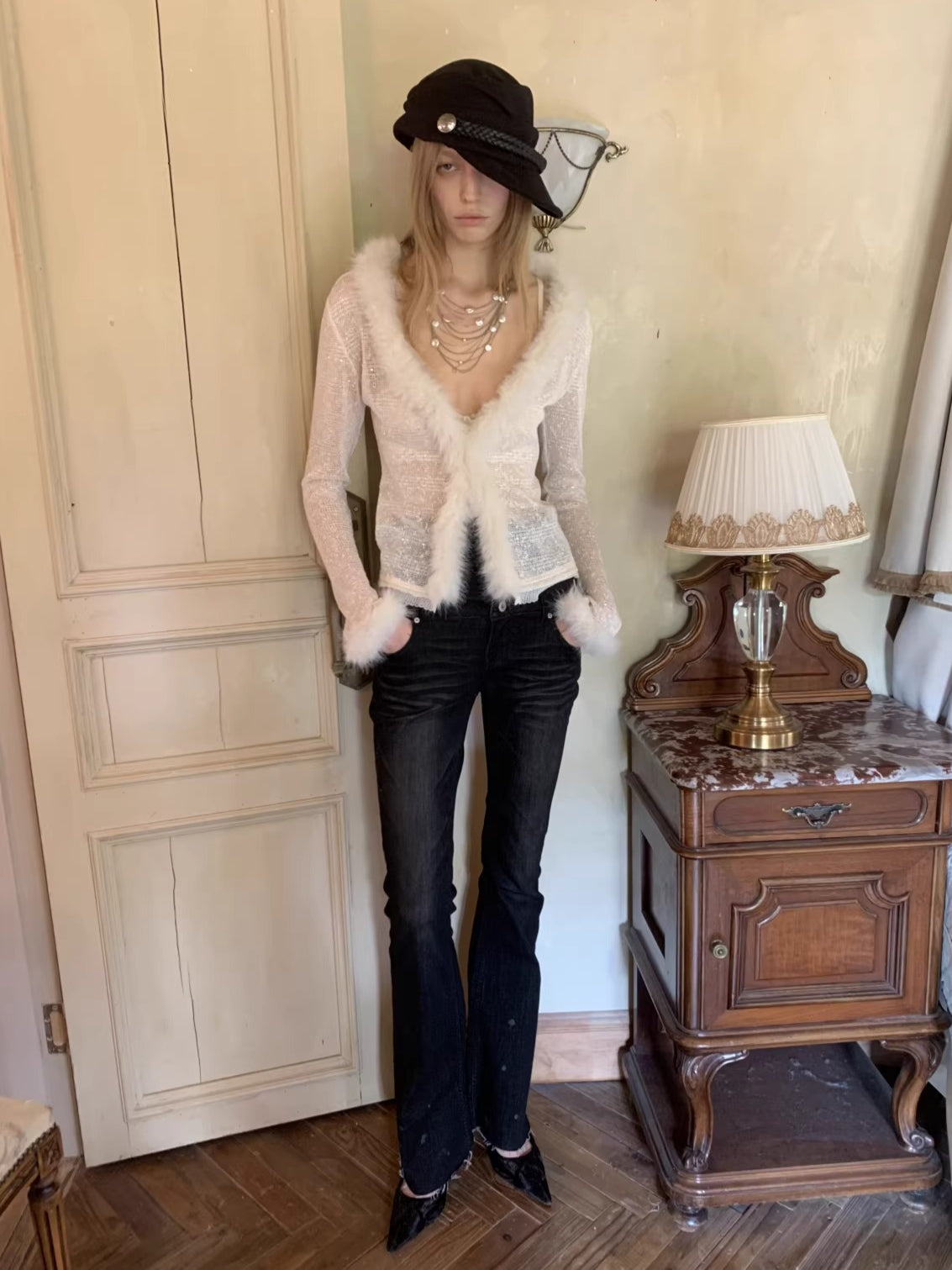 Sequin Knit Patchwork V-Neck Cardigan