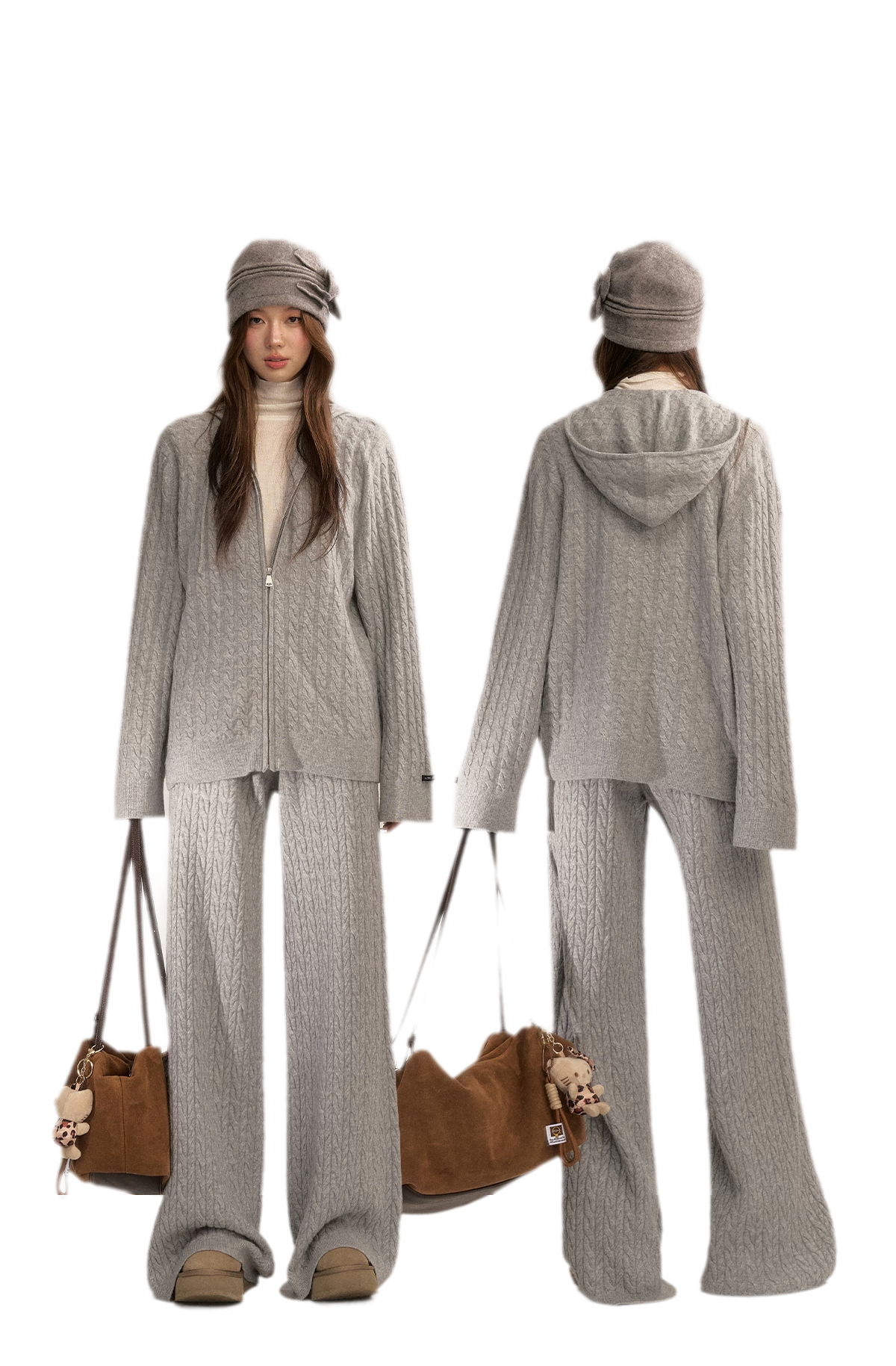 Wool-Blend Cable-Knit Hooded Set
