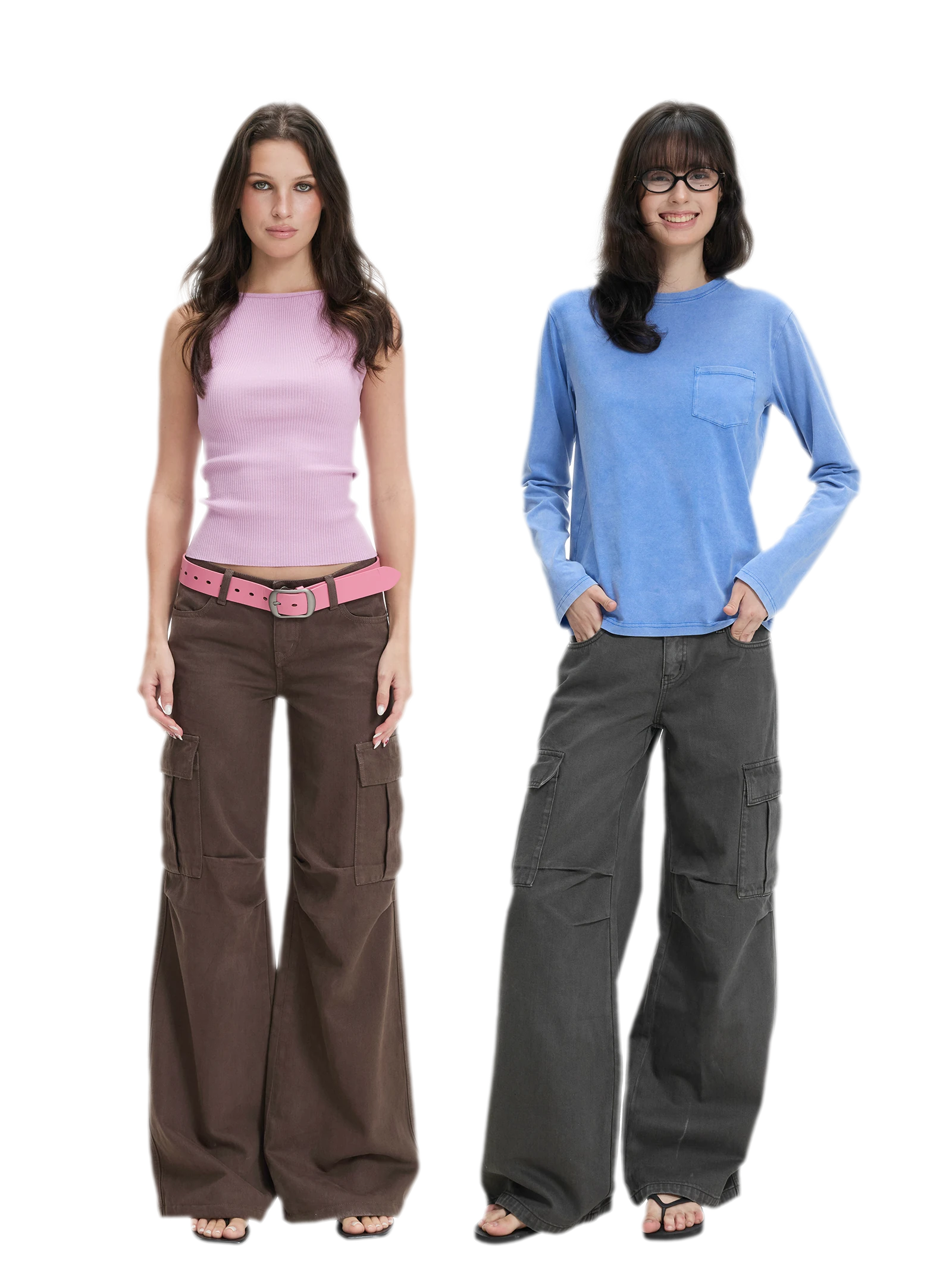 Washed Cargo Wide-Leg Pants