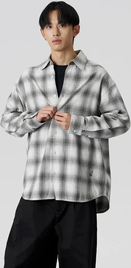 Textured Yarn-Dyed Plaid Overshirt
