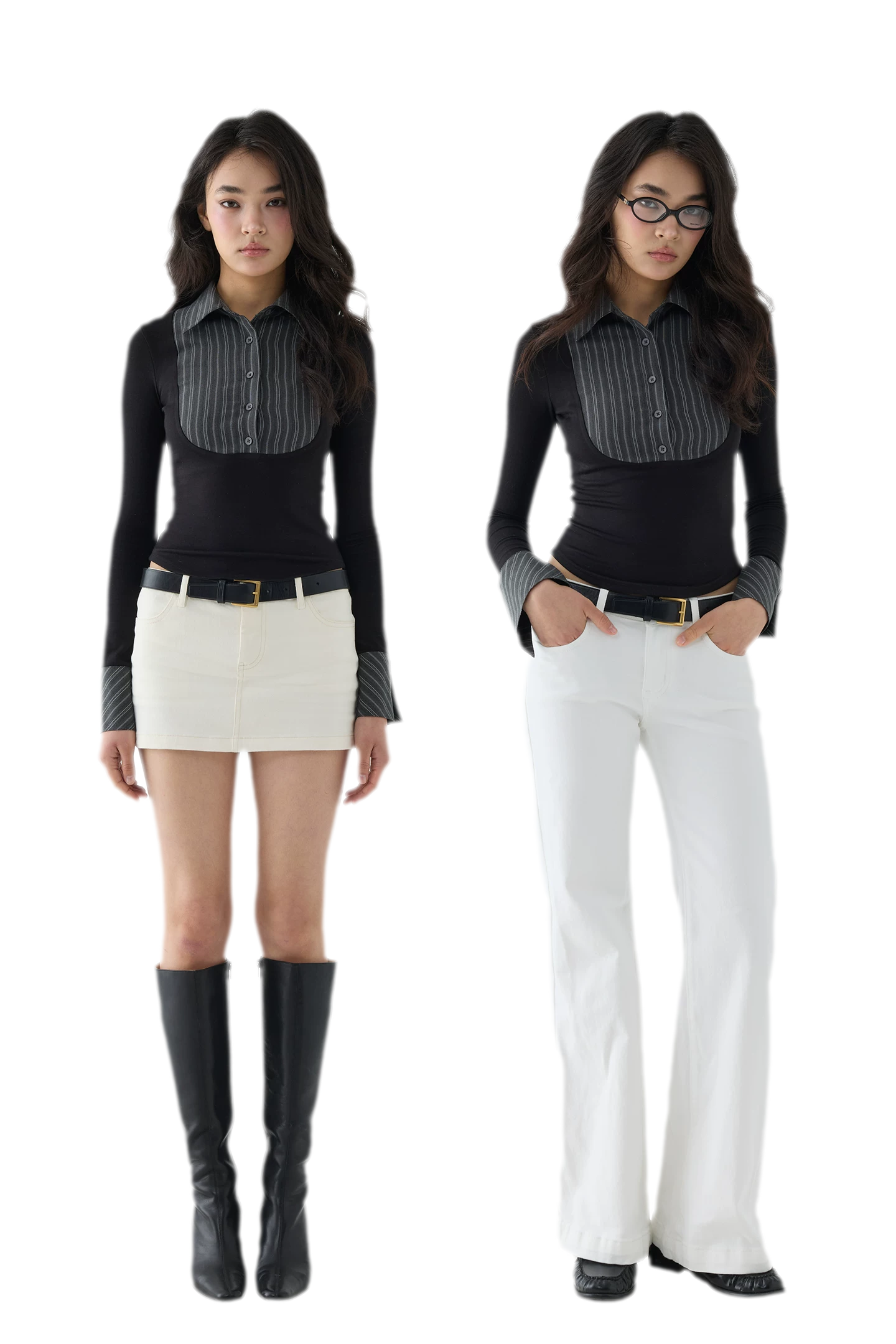 Striped Contrast Collar Shirt Top