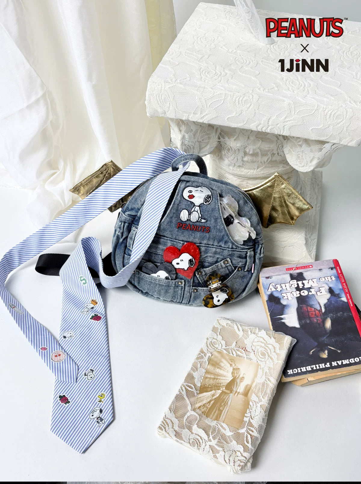 Washed Denim Embroidered Backpack