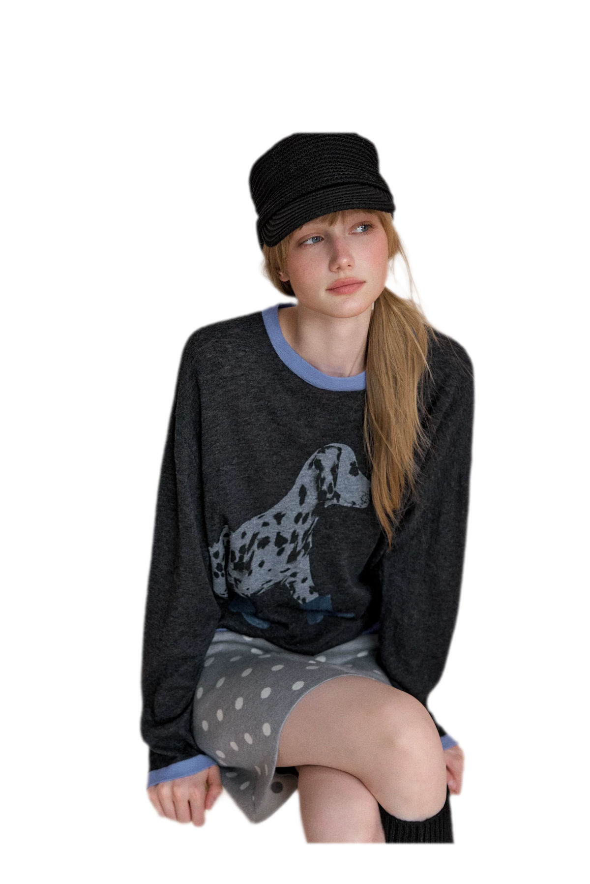 Oversized-Strickpullover mit Dalmatiner-Print