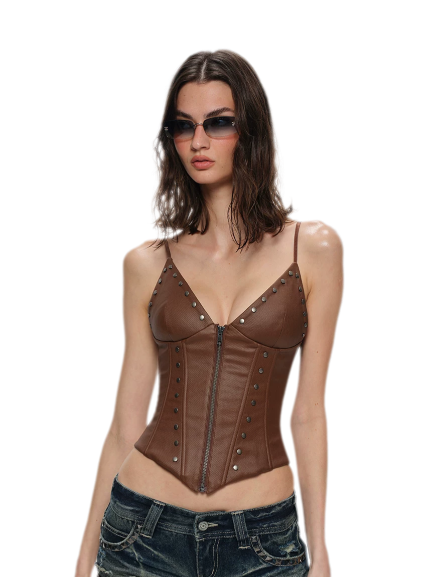 Coated Studded Corset Bustier