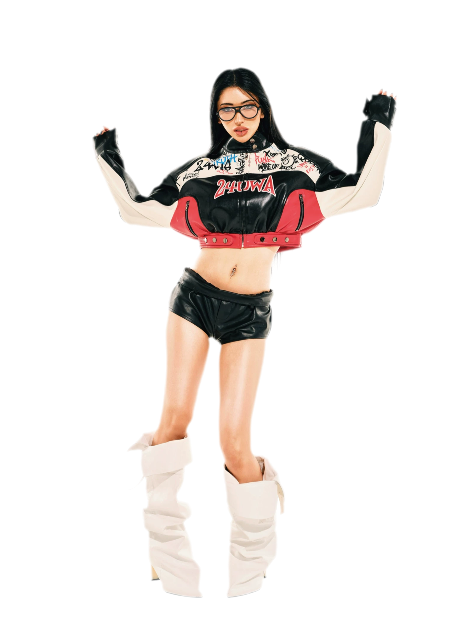 Appliqué Cropped Motorcycle Jacket