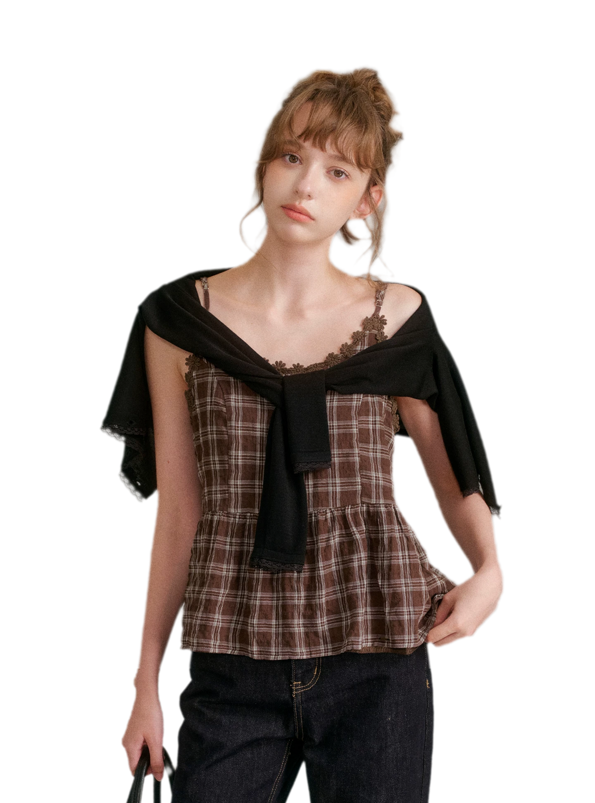 Textured Plaid Lace Top