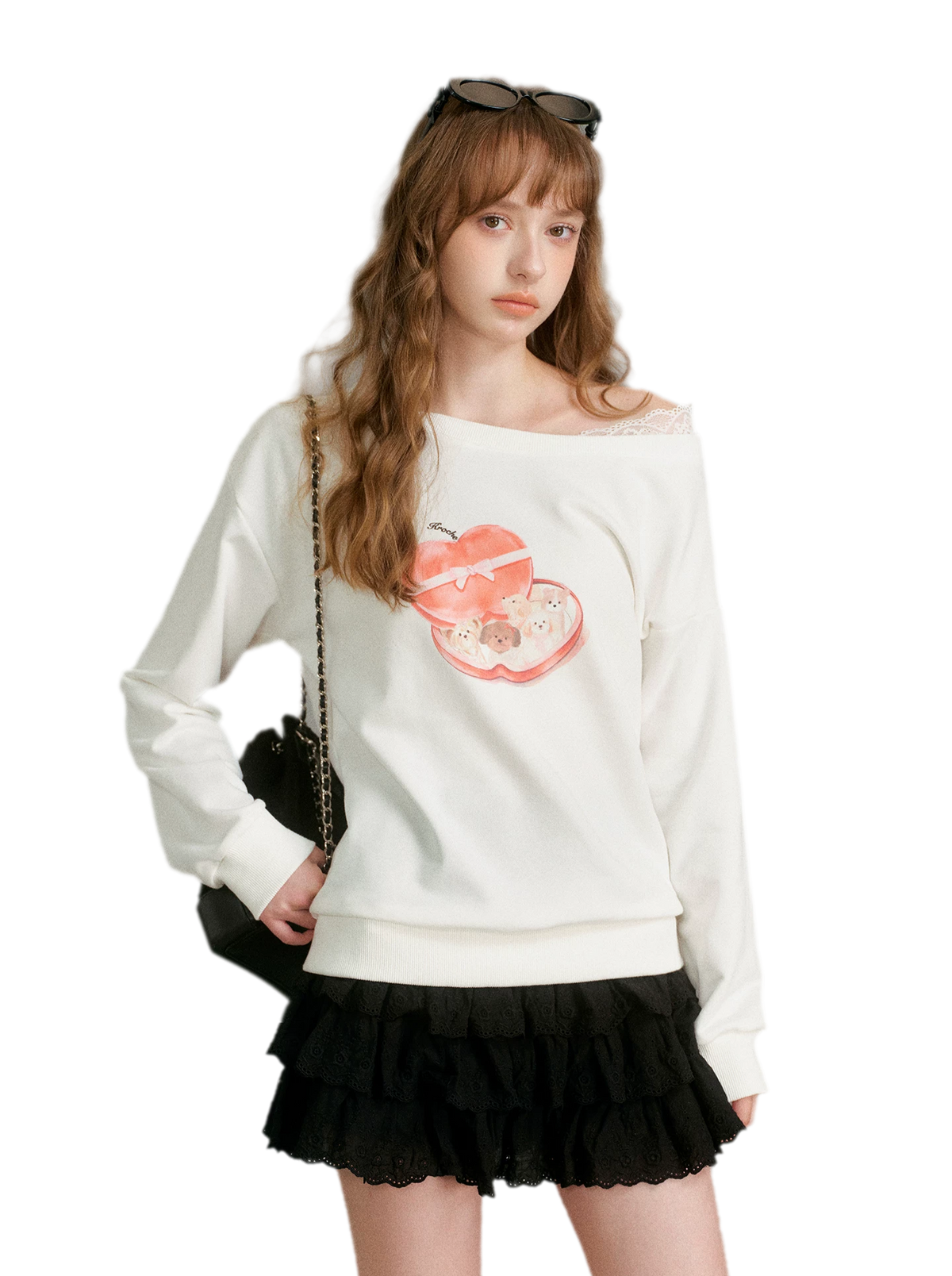 Watercolor Puppy Off-Shoulder Sweatshirt
