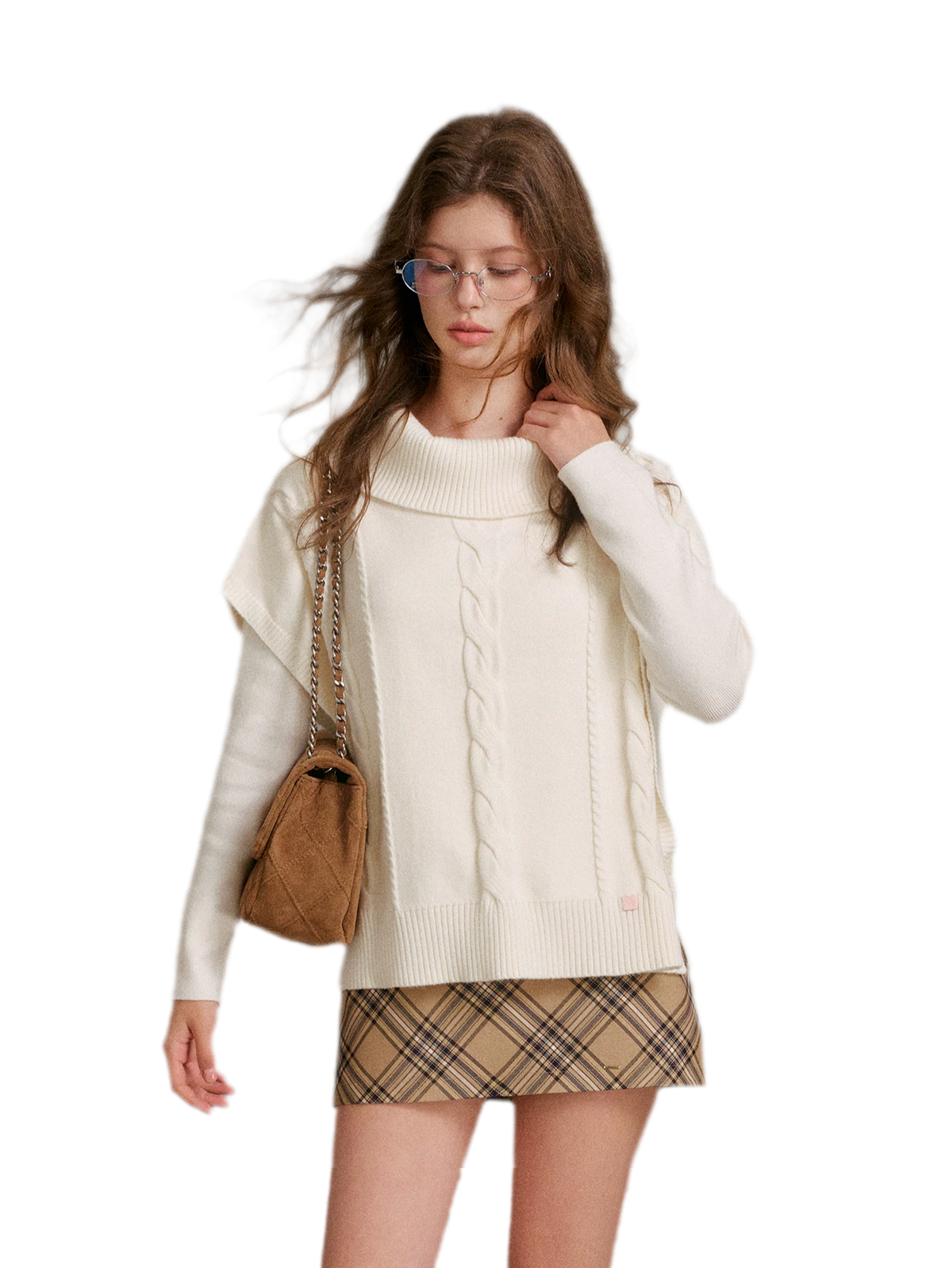 Zweiteiliges Zopfmuster-Cape-Set