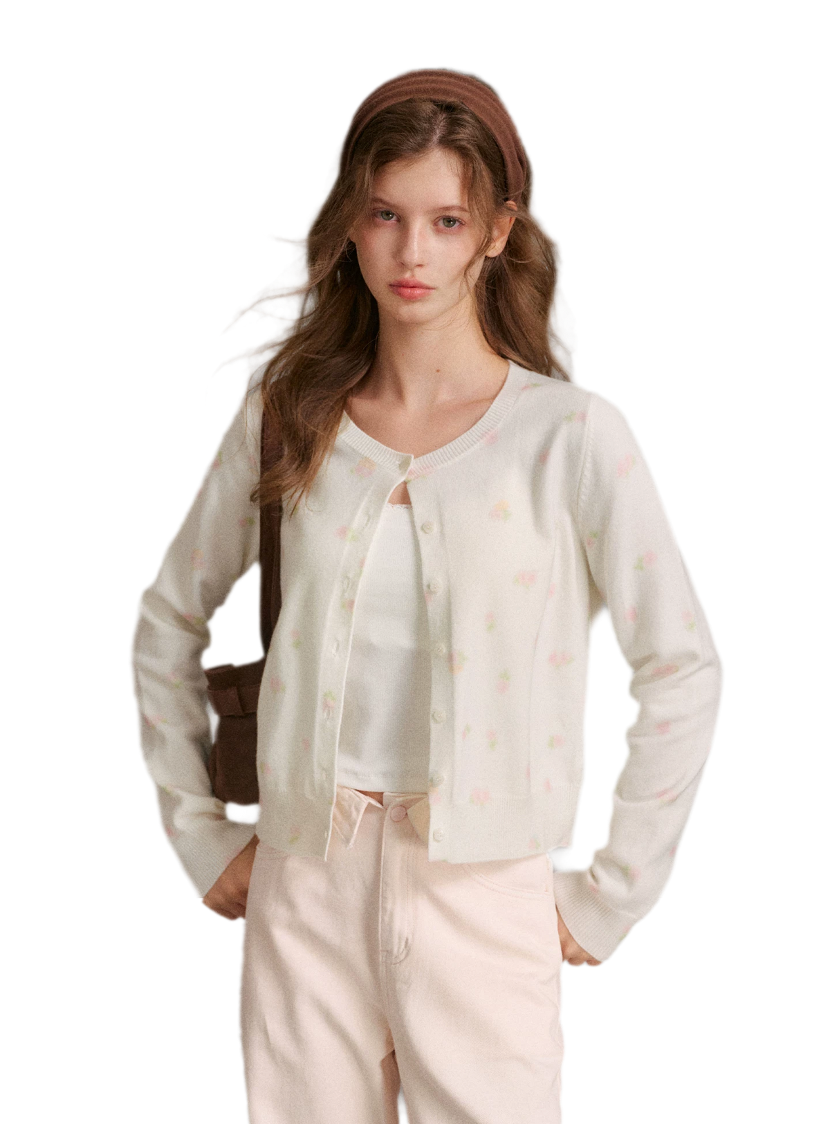 Tencel Wool Rose Print Cardigan
