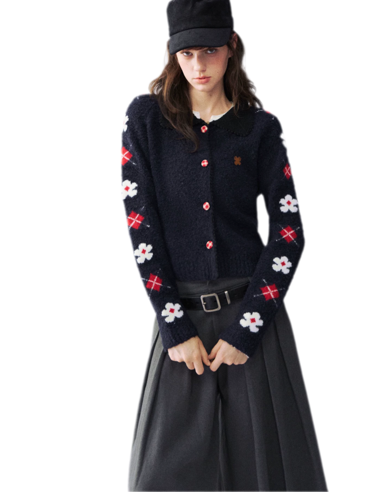 Gilet jacquard floral duveteux