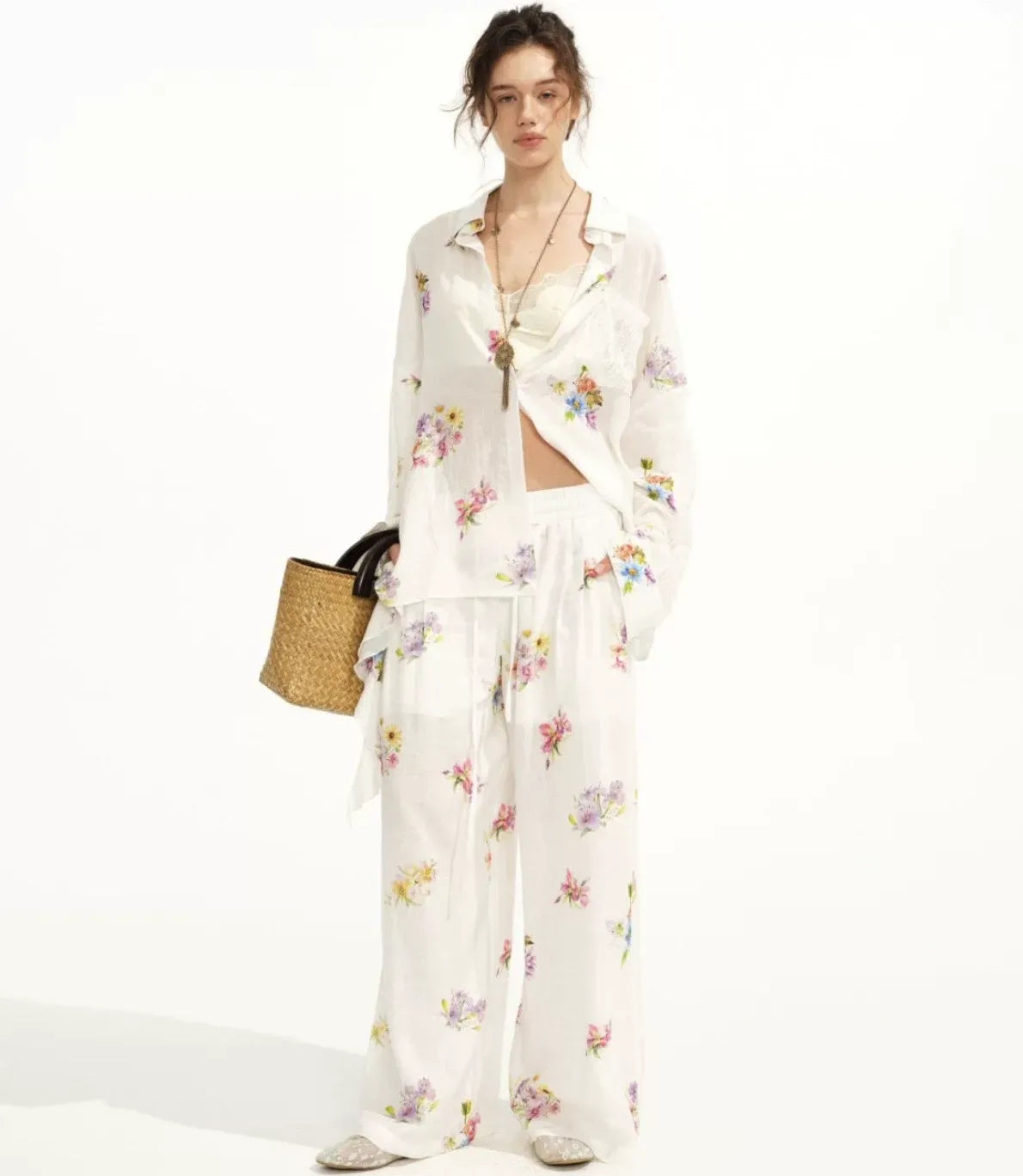 Lyocell Floral Wide-Leg Set