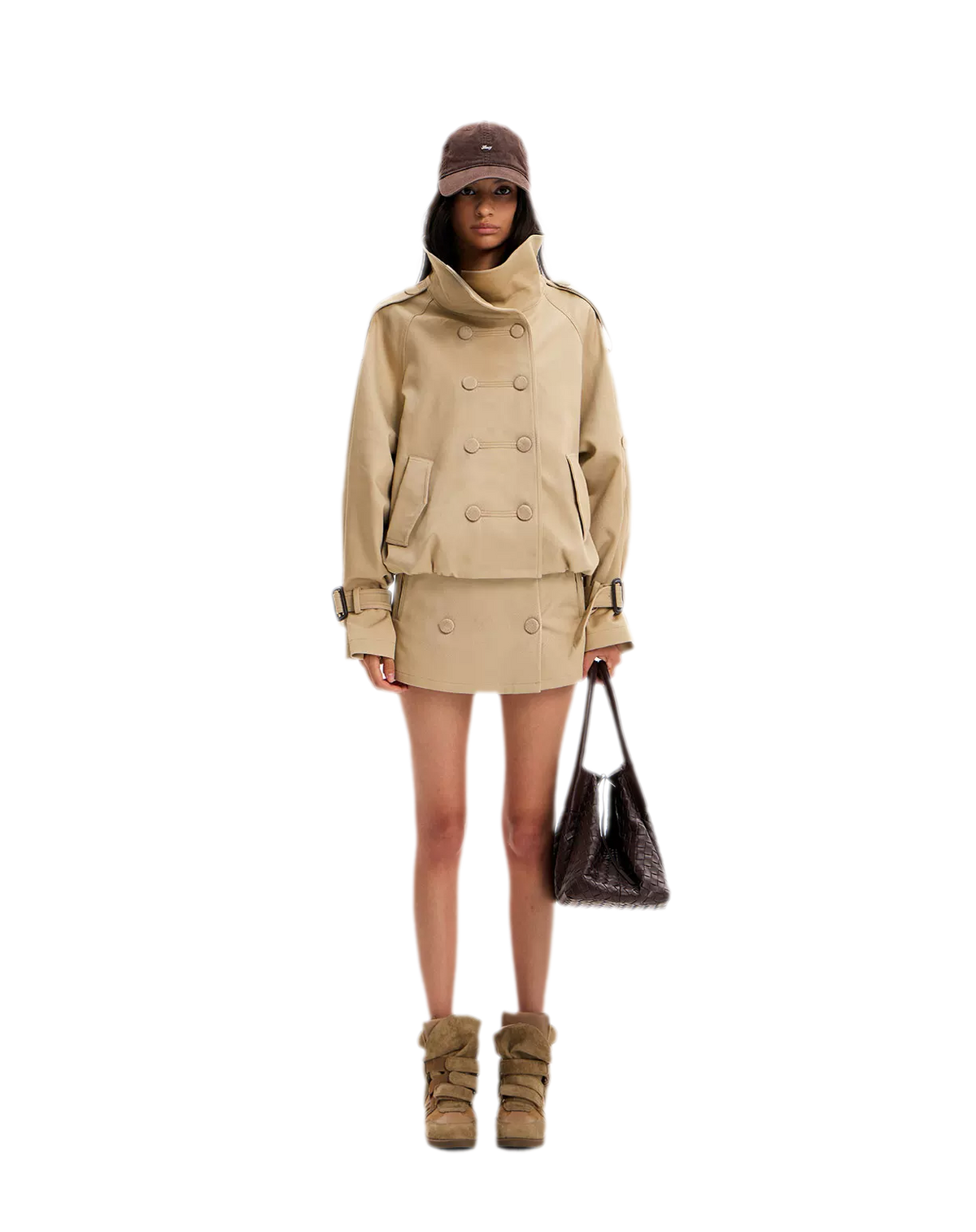 Double-Breasted Short Trench Coat