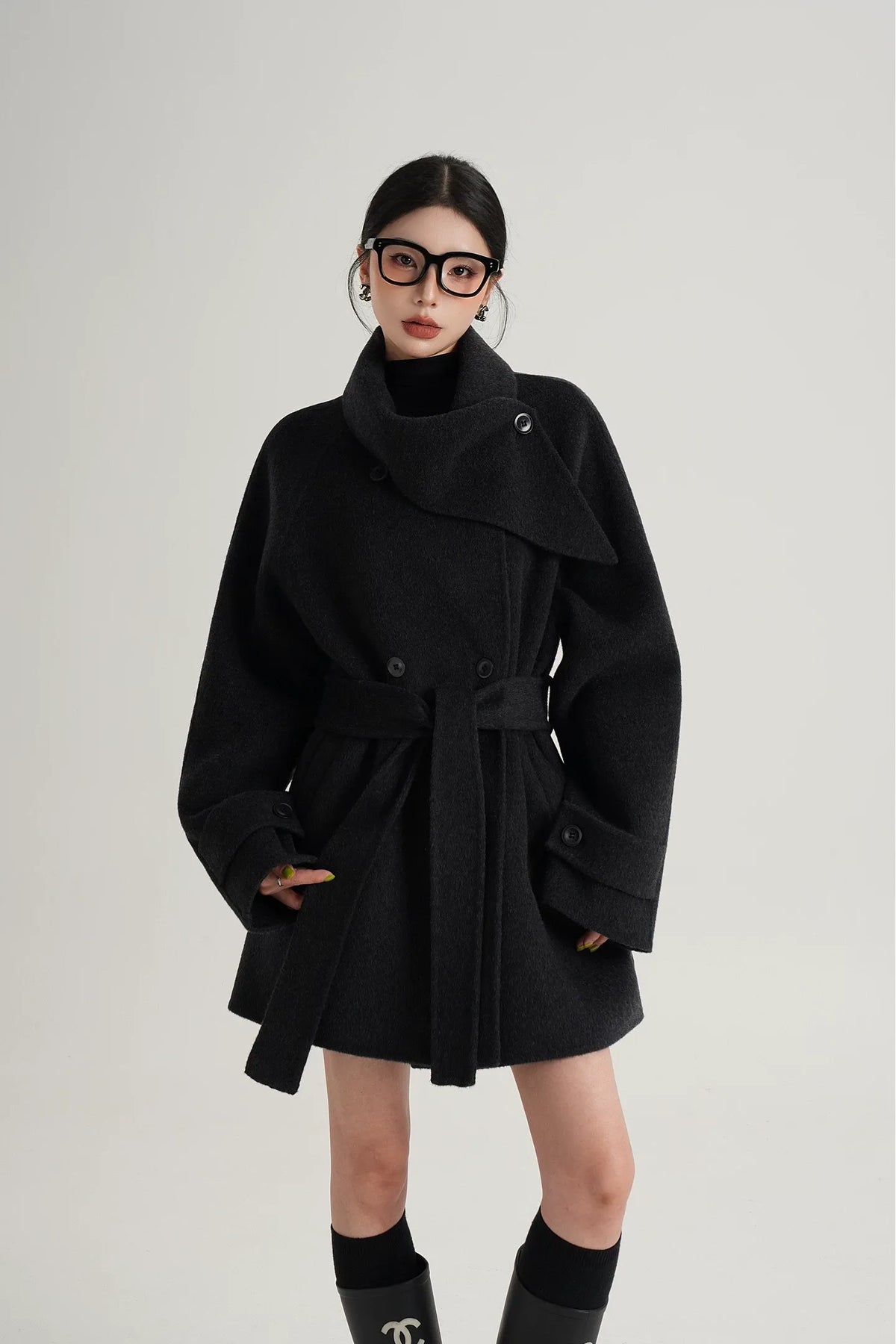 Hand-Stitched Belted Wool Coat