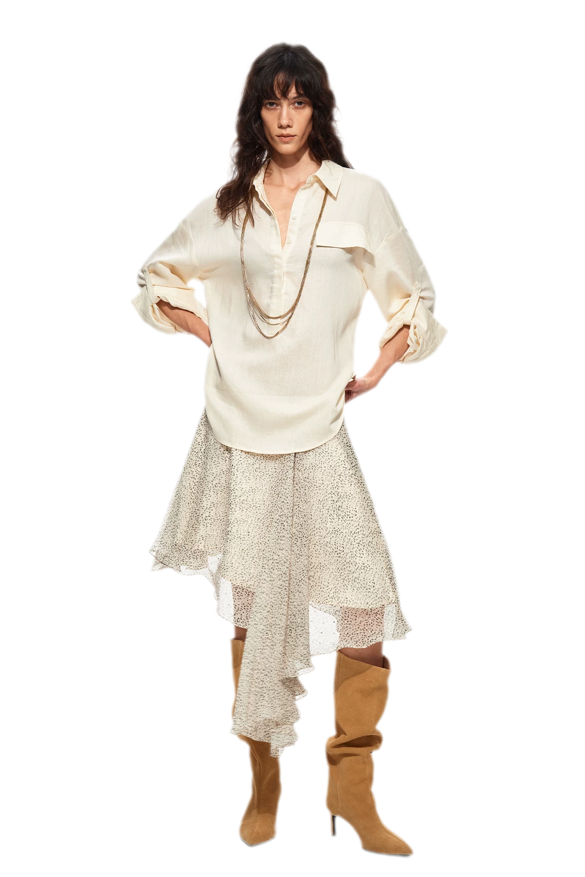 Asymmetric Chiffon Midi Skirt