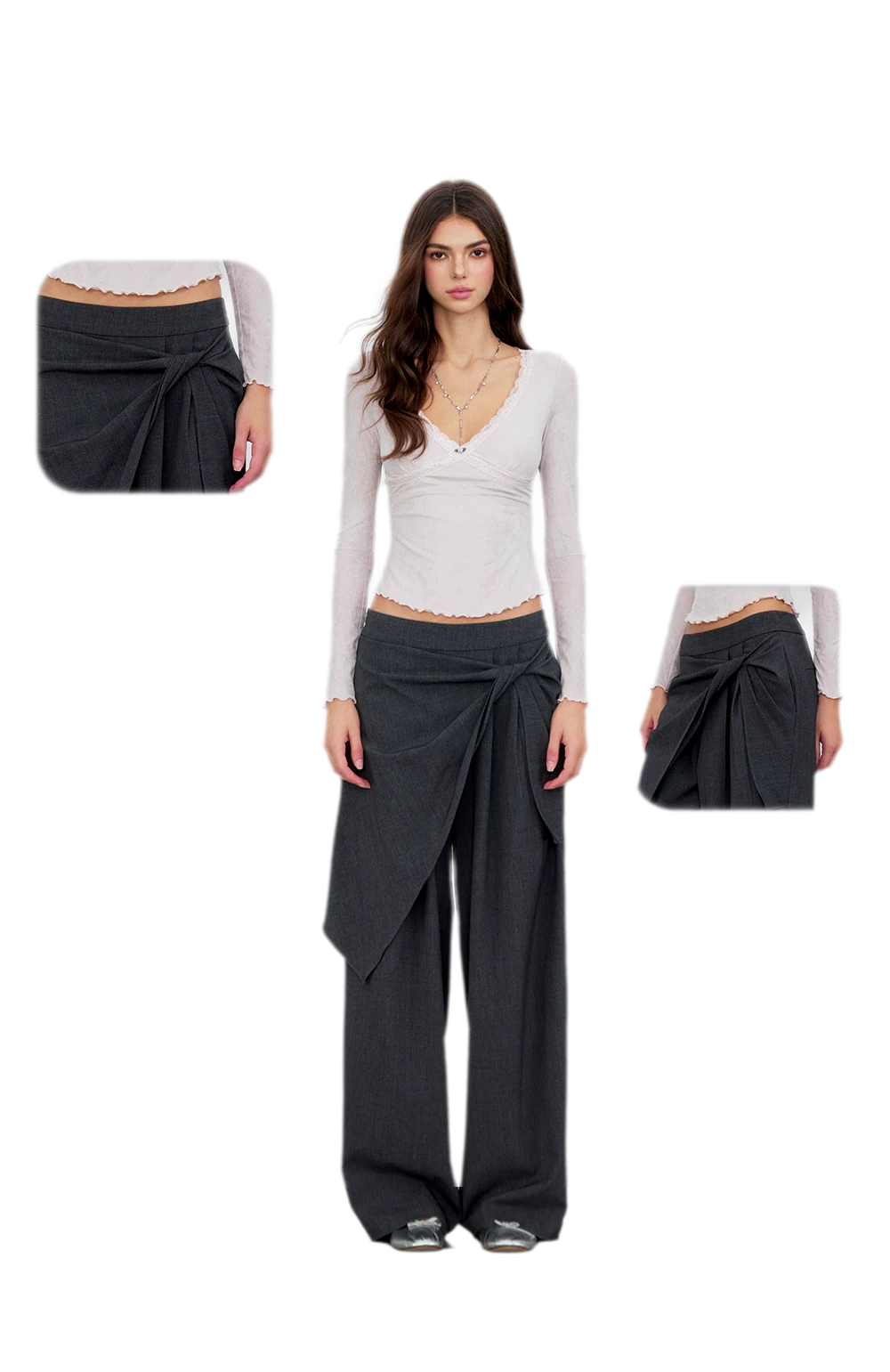 Twisted Overlay Wide-Leg Trousers