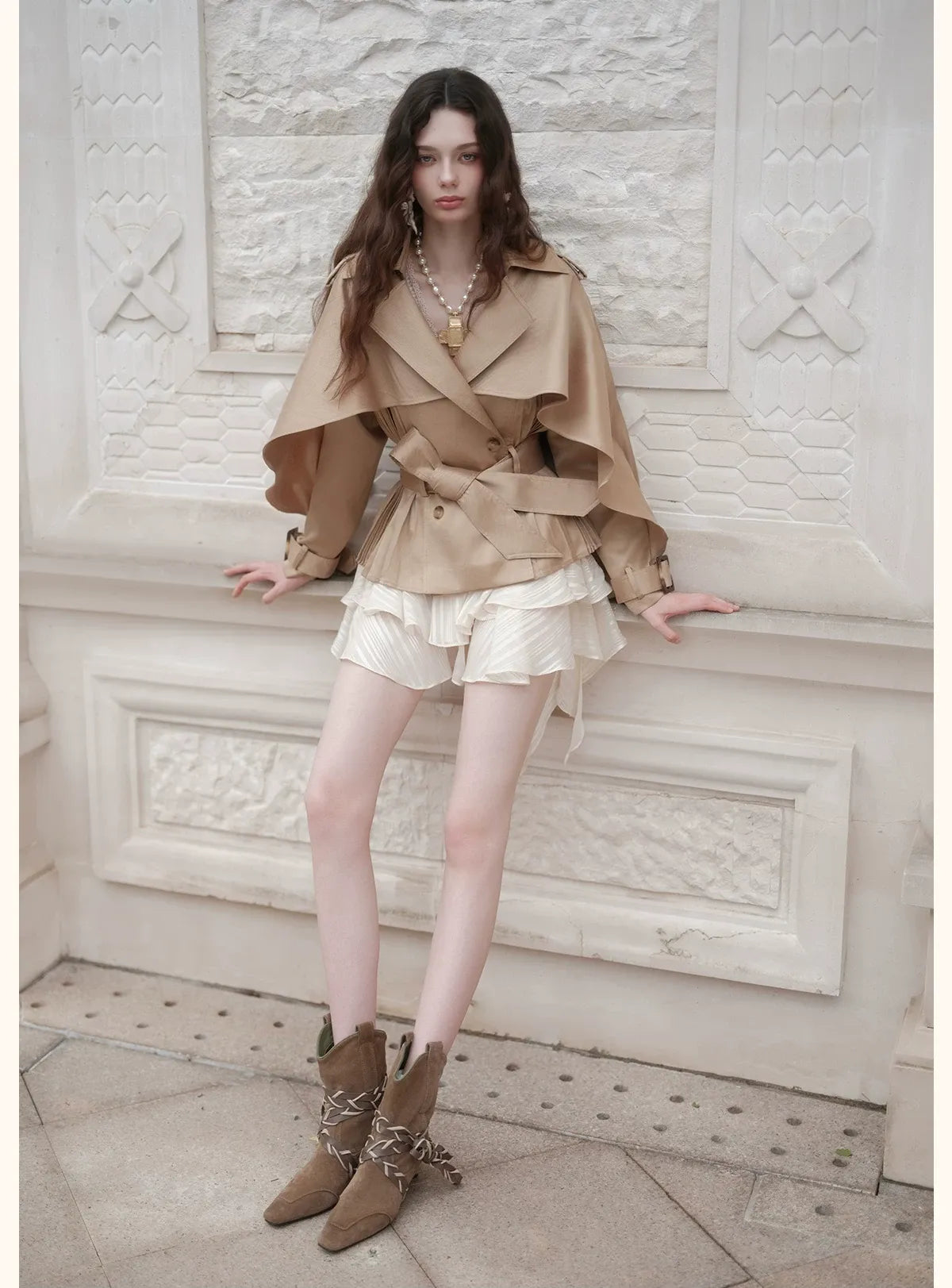 Glossy Cape Short Trench Coat