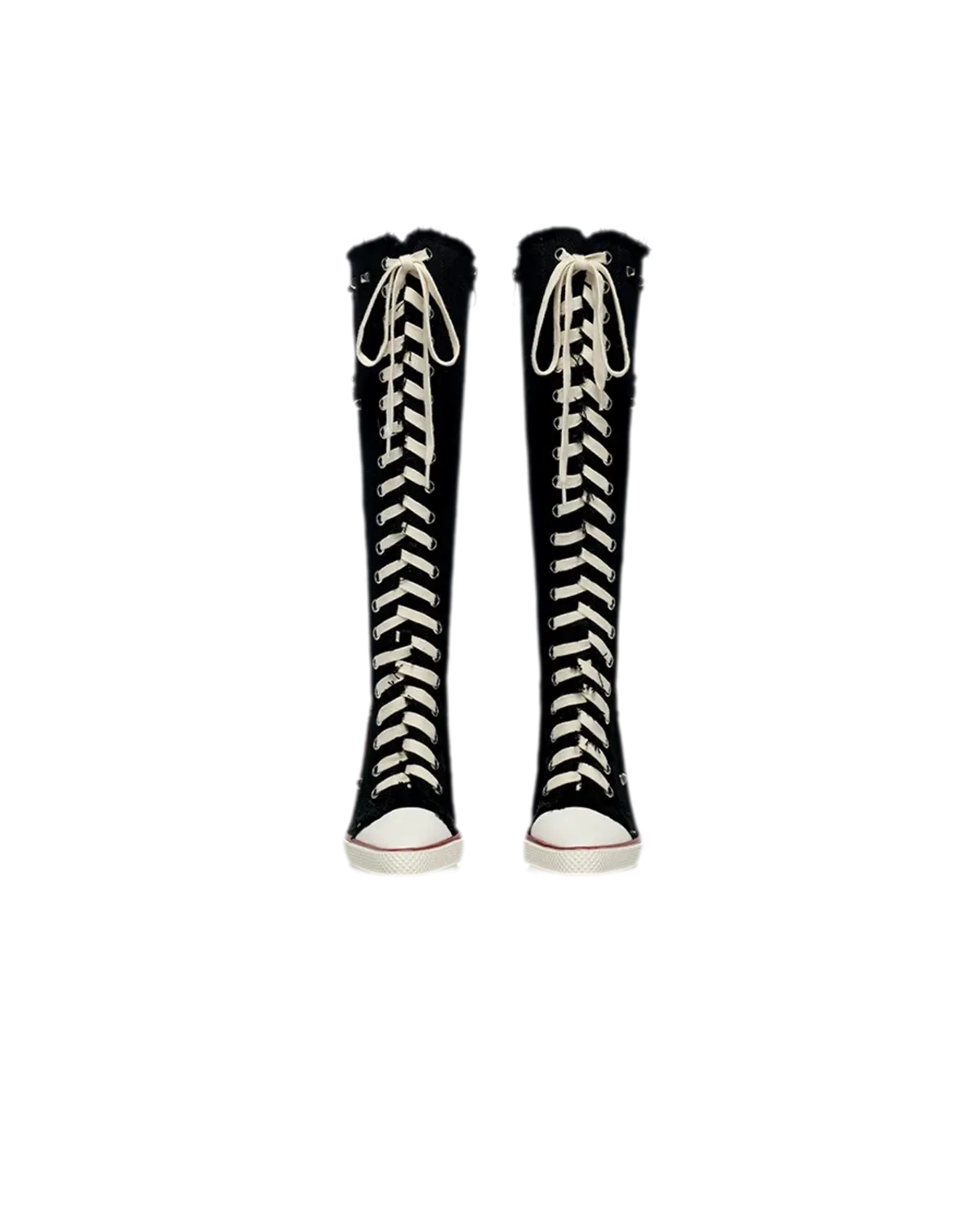 Studded Canvas Knee-High Boots