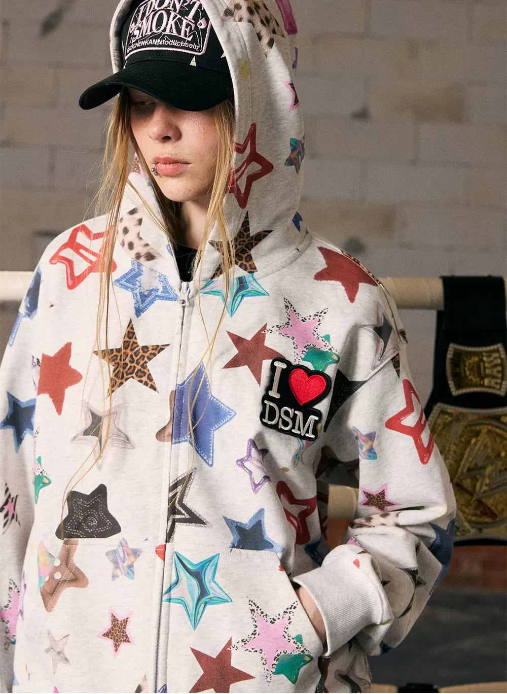 Star Print Loose Fit Hoodie