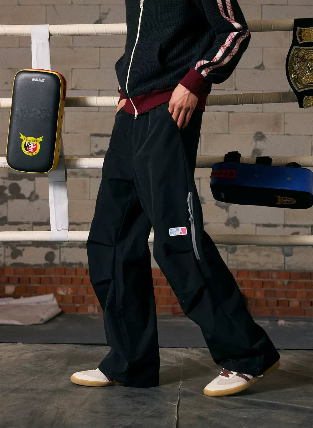 Stretch Contrast Parachute Pants