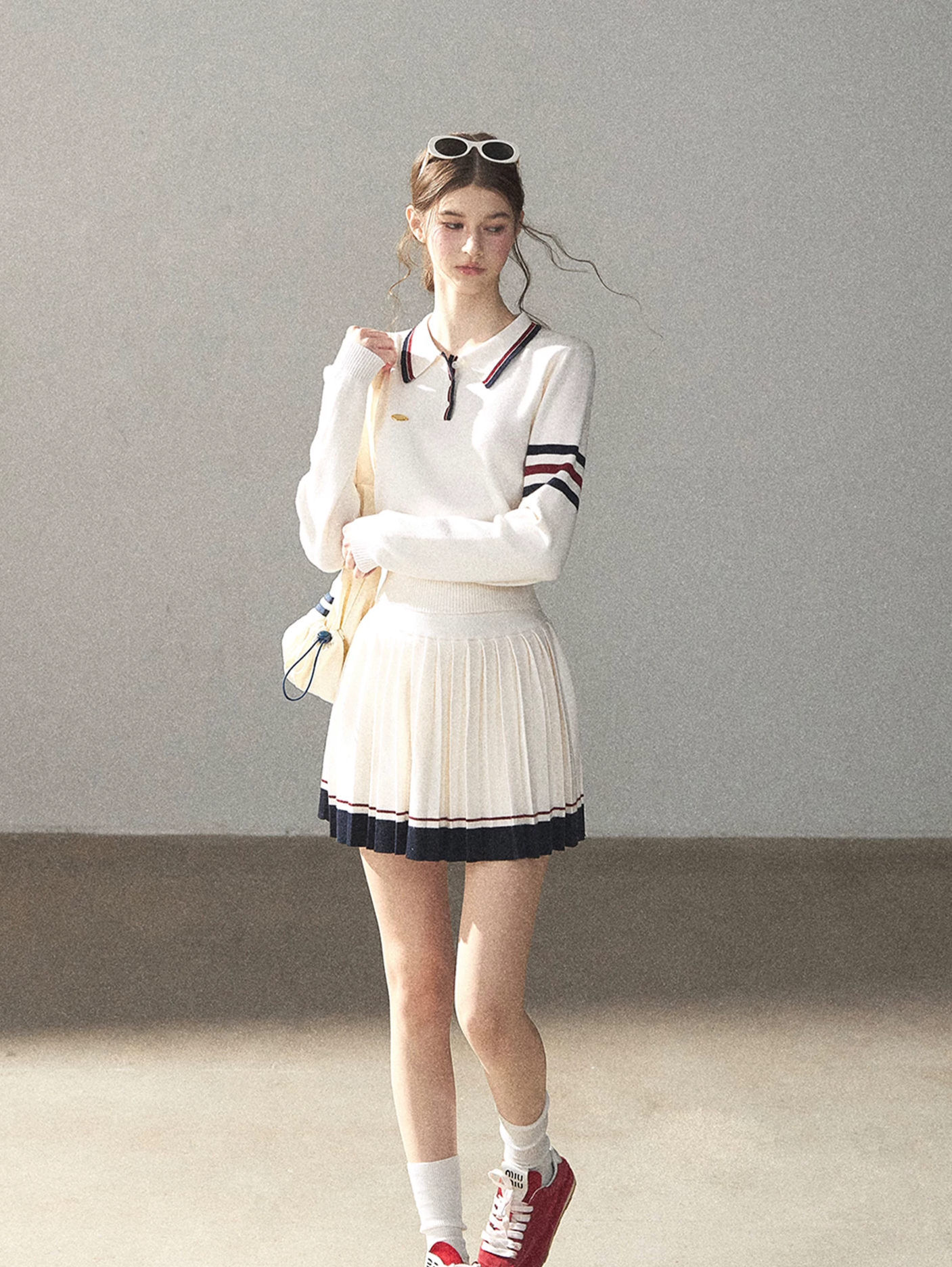 Jacquard Polo Pleated Skirt Set