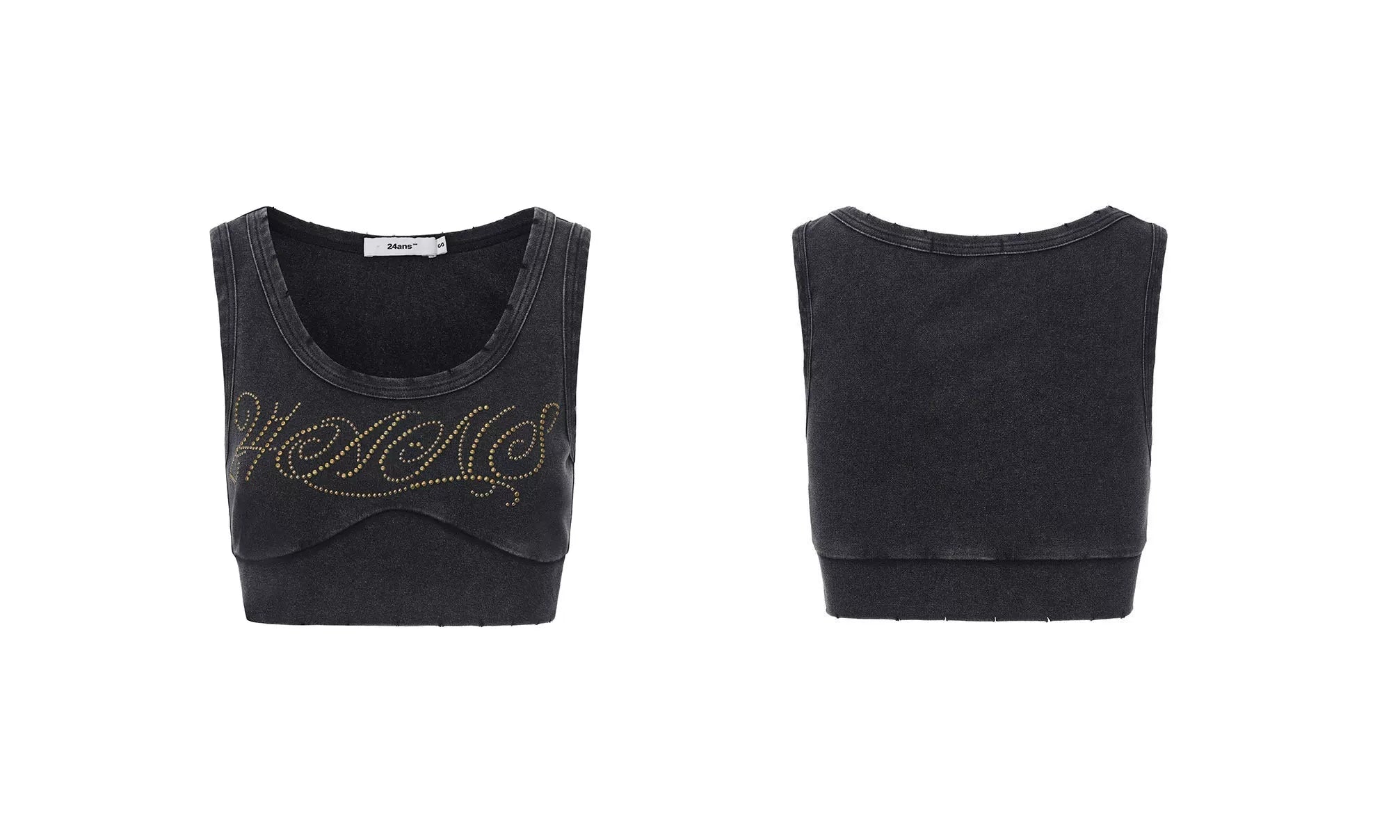 Washed Rhinestone Distressed Tank Top