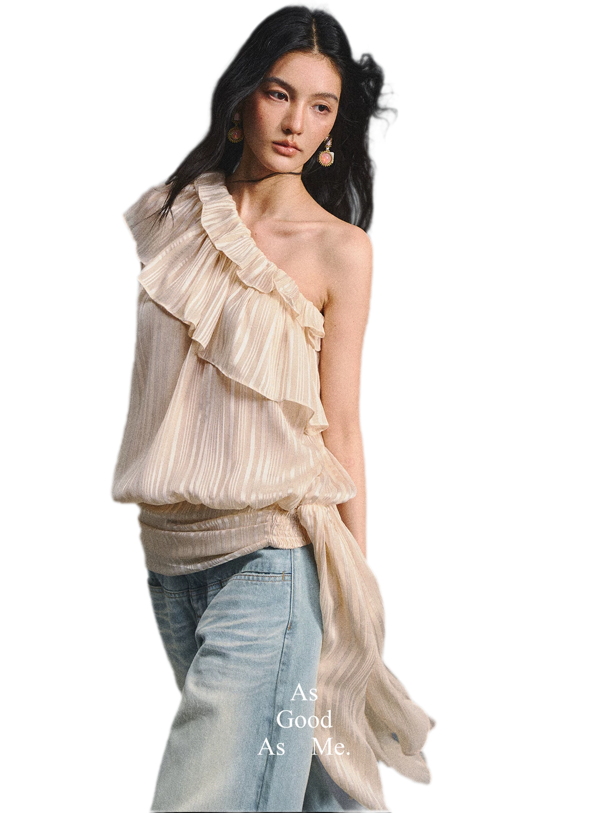 Asymmetric Ruffle Shoulder Top