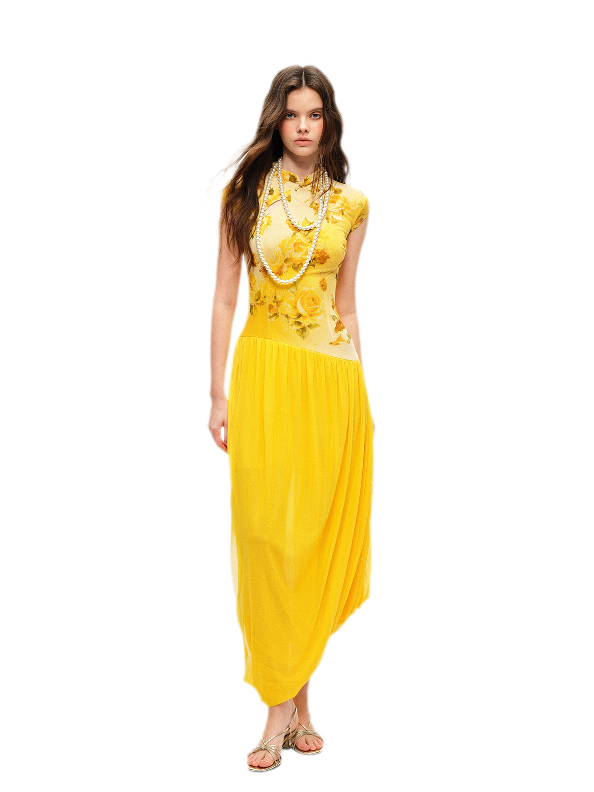 Rose Print Modern Qipao Dress