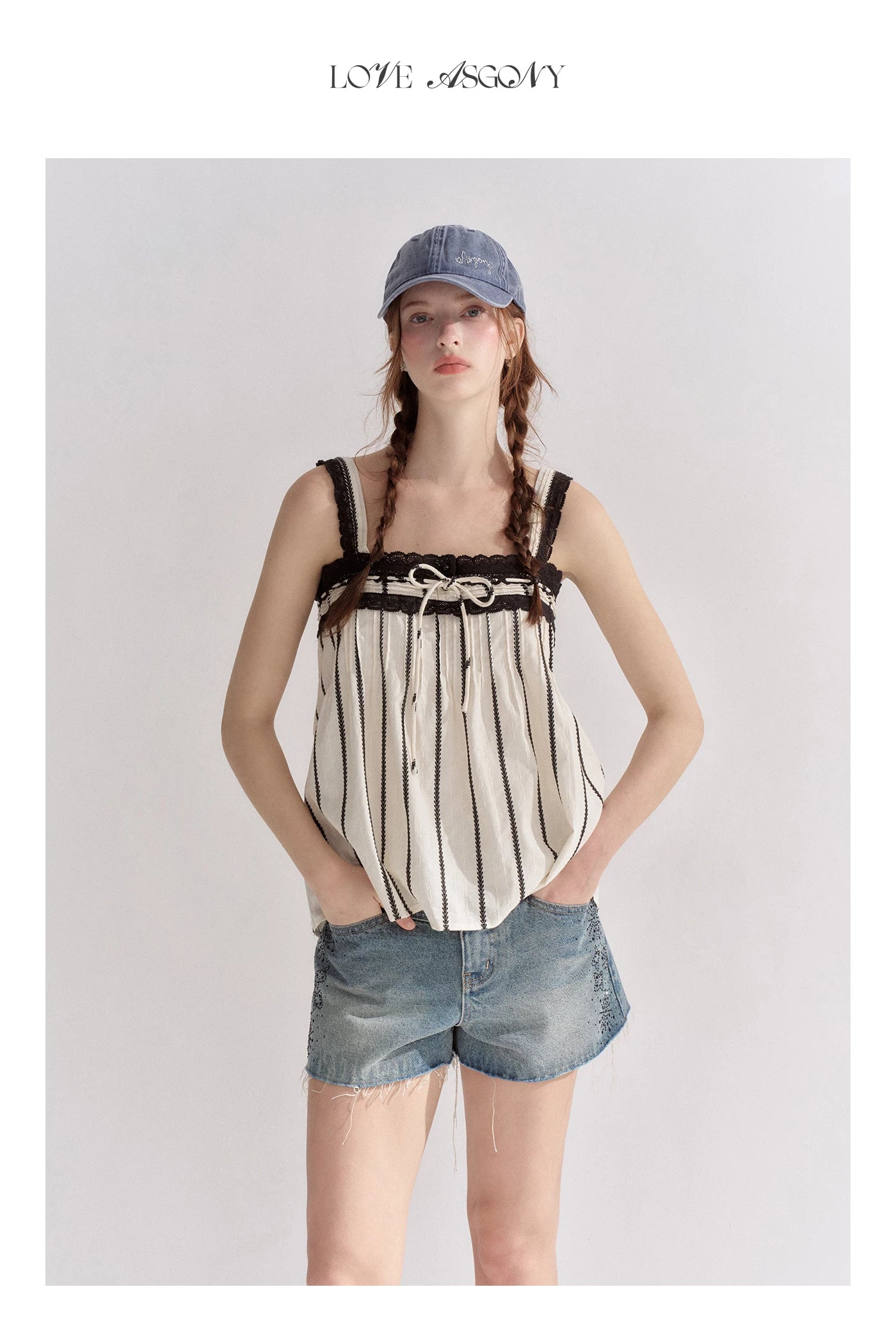 Striped Lace-Trim Tie-Front Camisole