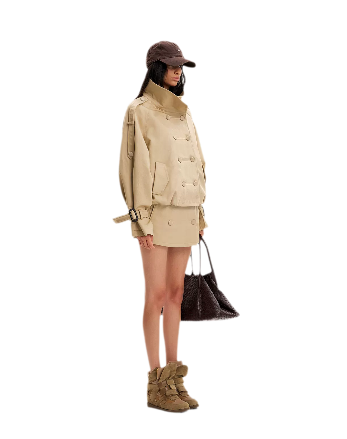 Double-Breasted Short Trench Coat