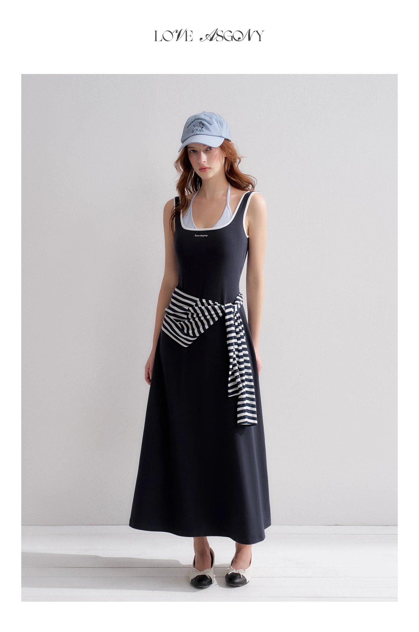Contrast Color U-Neck Halter Knit Long Dress