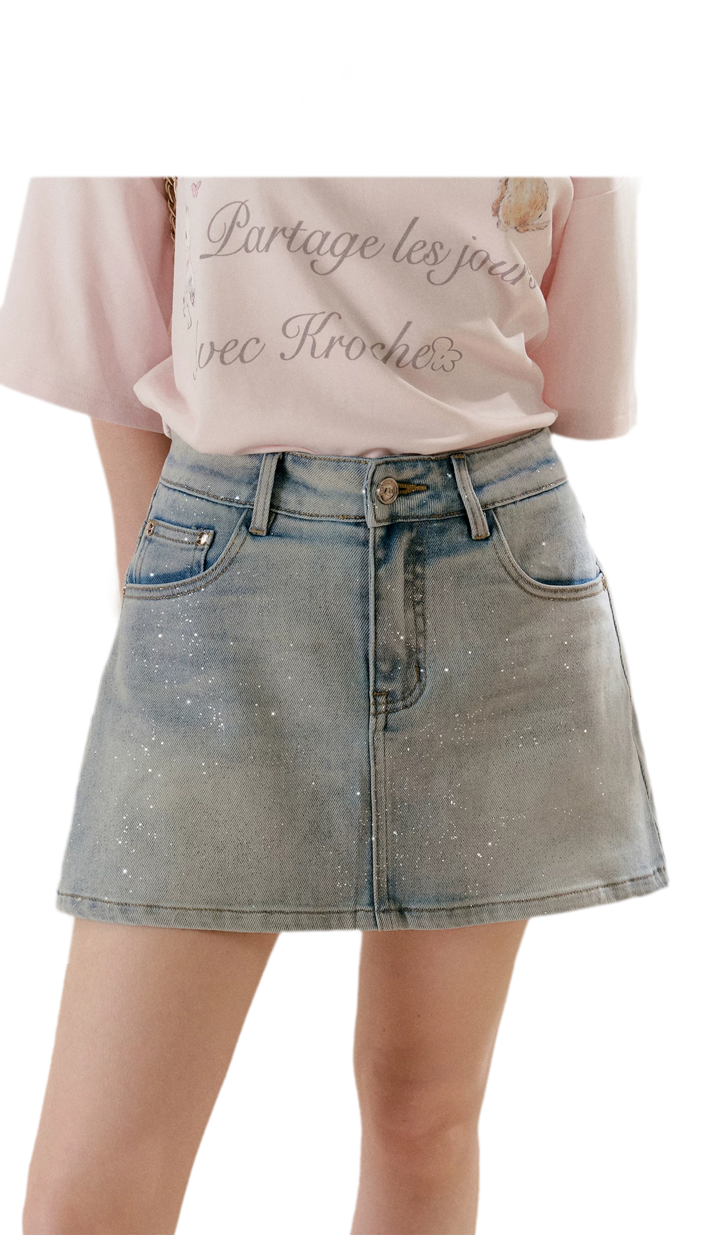 Shiny Denim A-line Skirt
