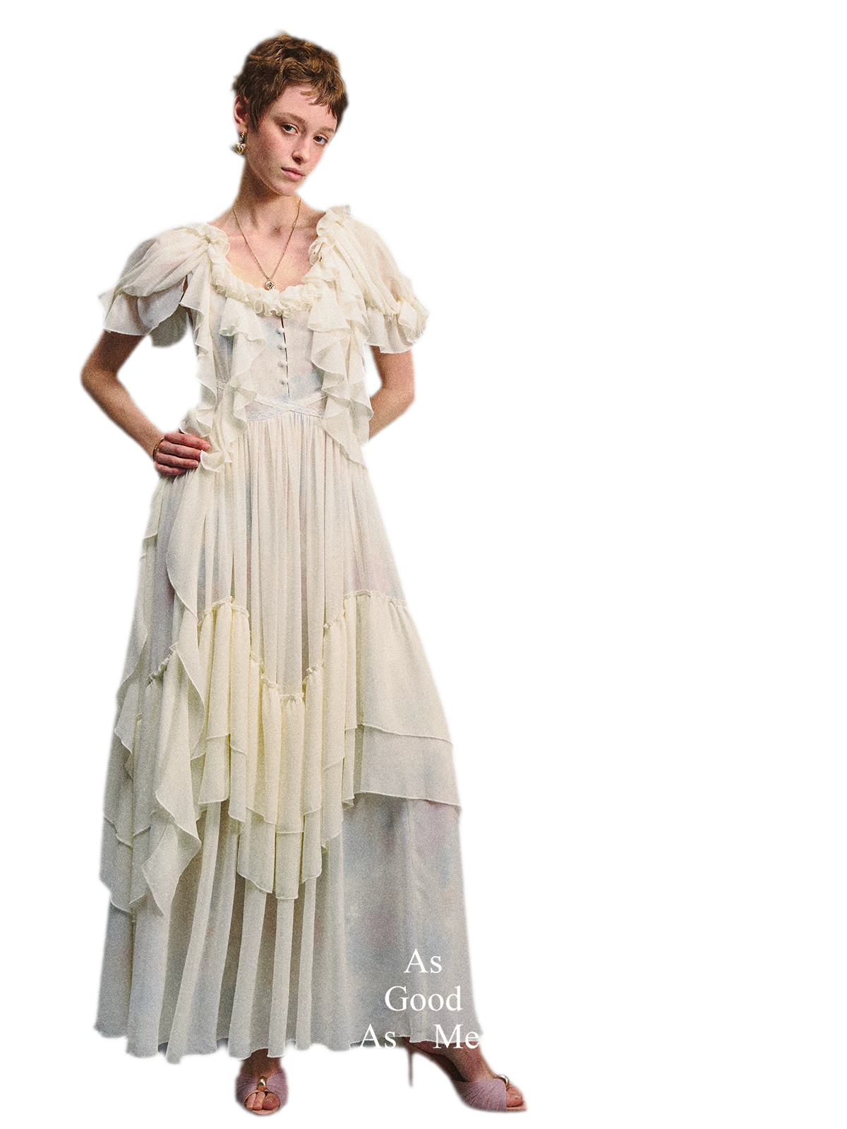 Ruffled Lace Chiffon Dress