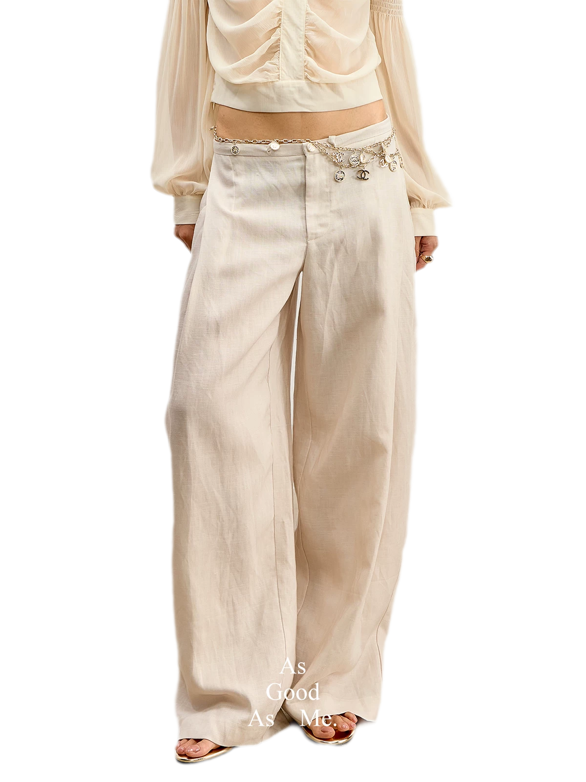 Geplooide wijde broek van Tencel en linnen