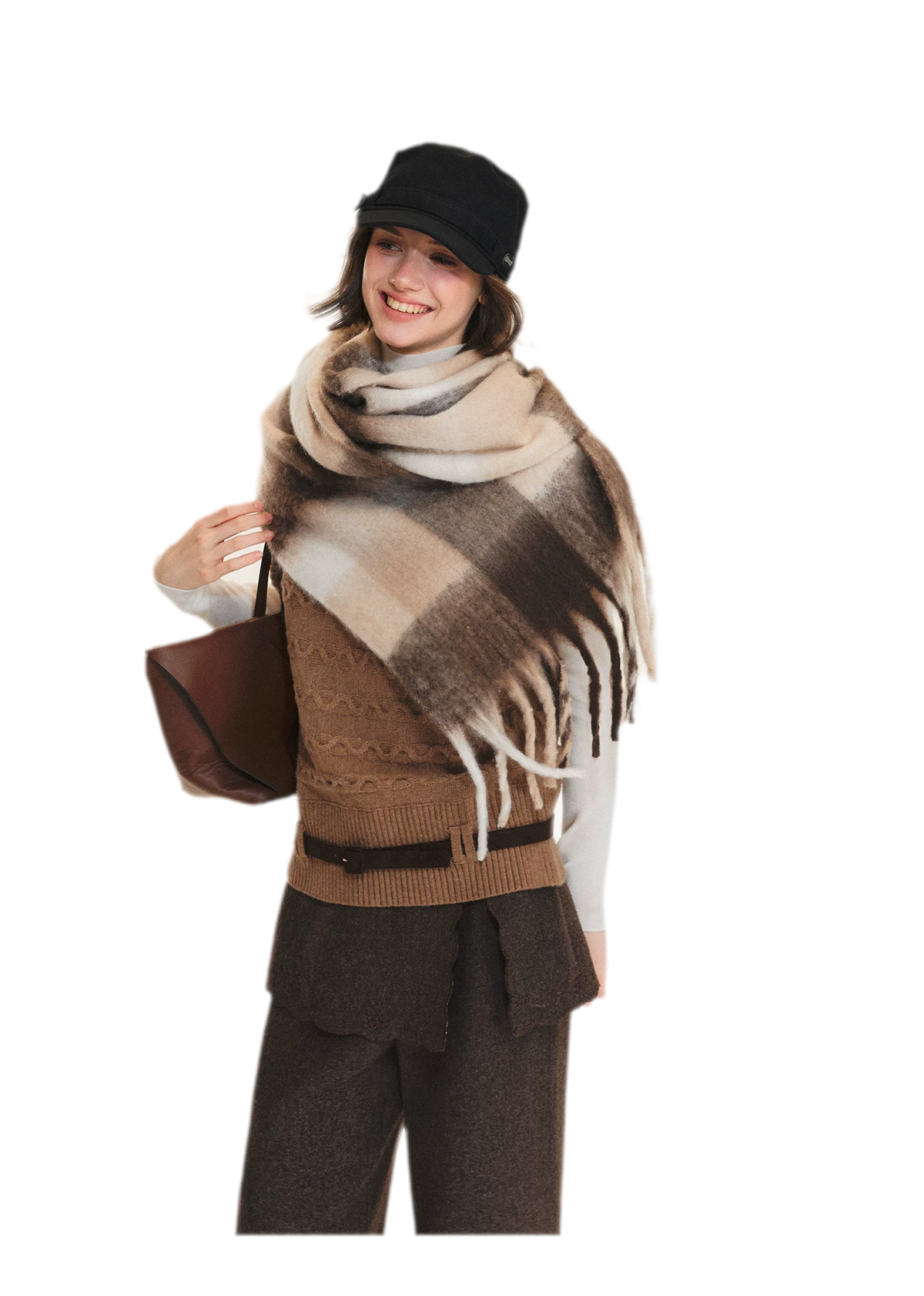 Weicher karierter Oversize-Schal mit Fransen