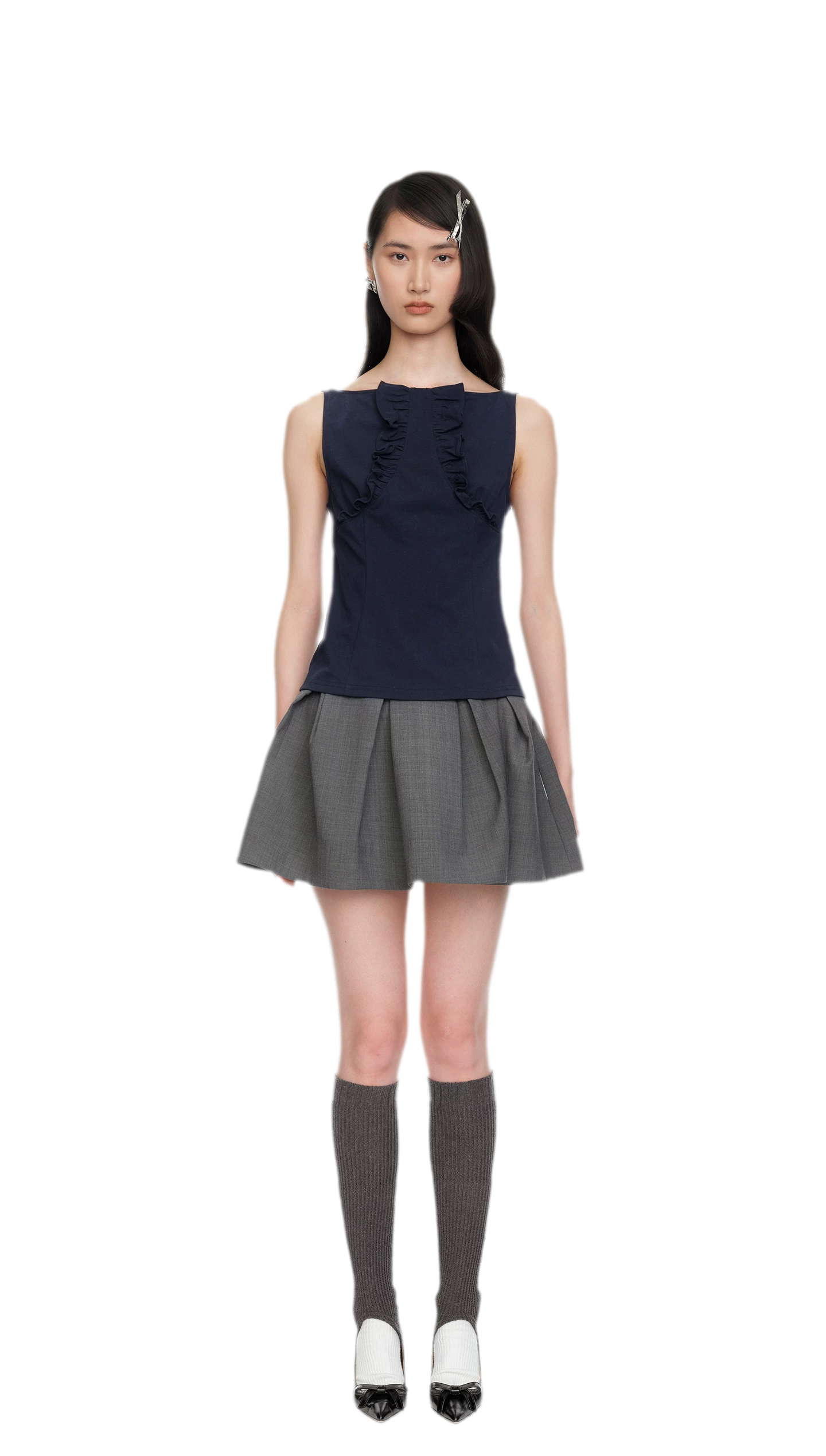 Ruffle Trim Fitted Top