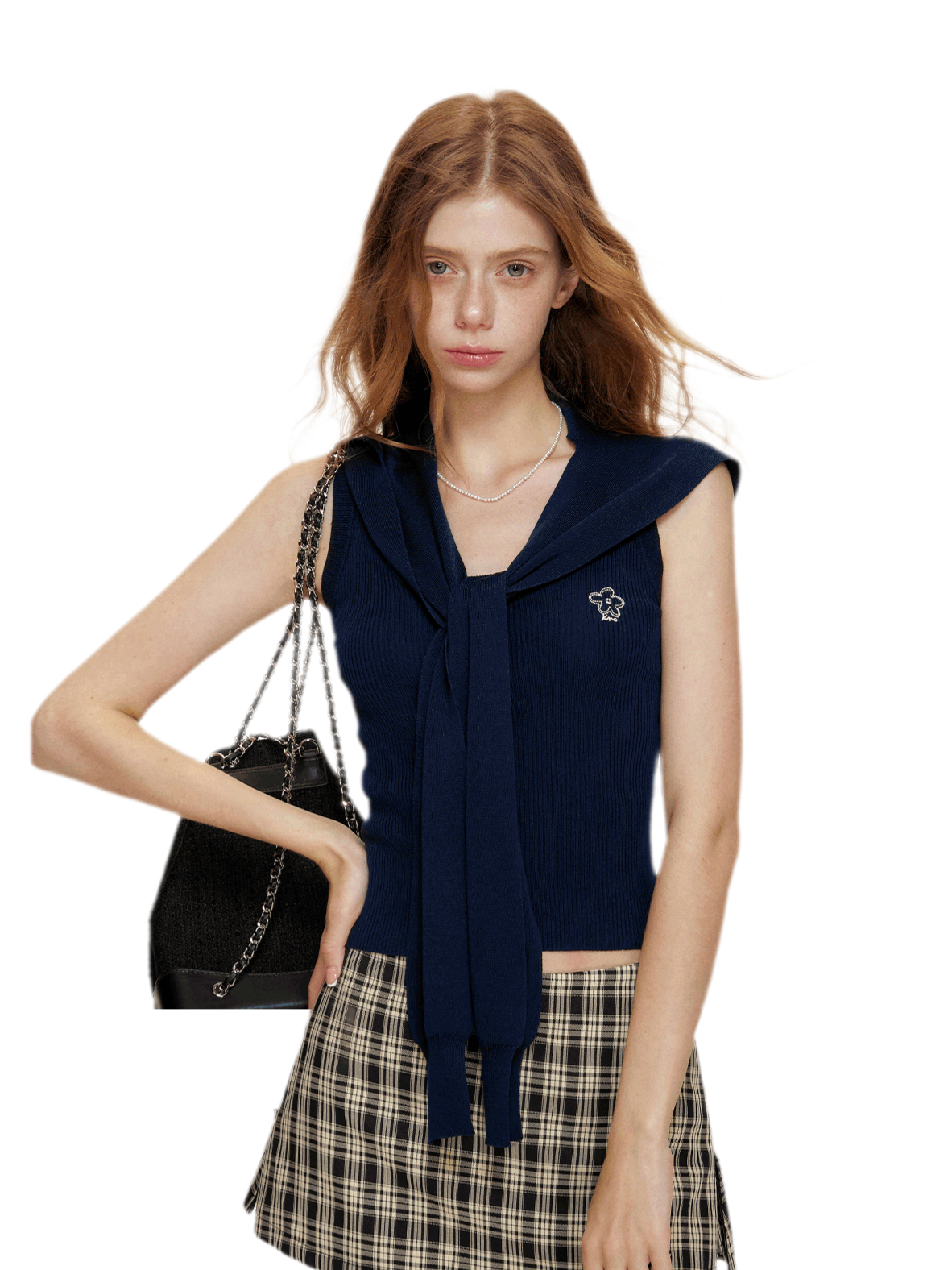 Soft Tencel Navy Shawl Tank