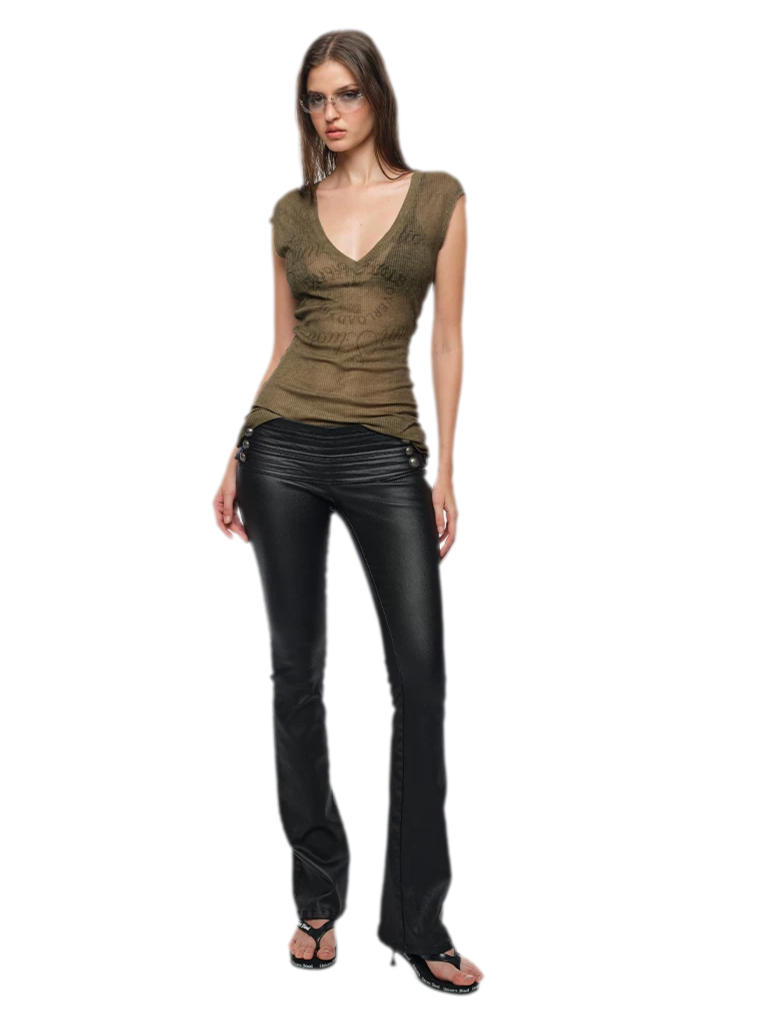 Coated Slim Flared Pants