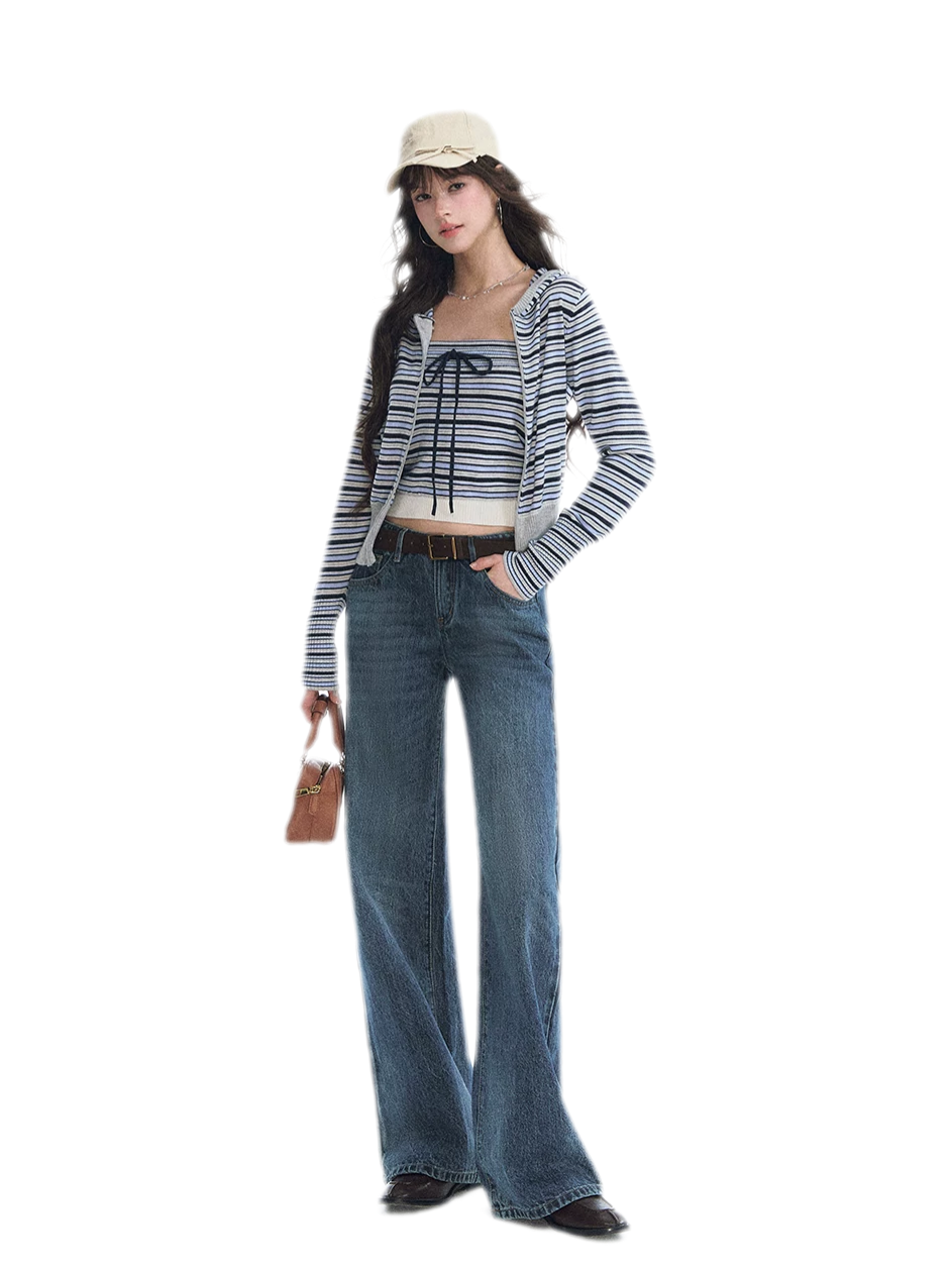 Ensemble en maille rayé à capuche