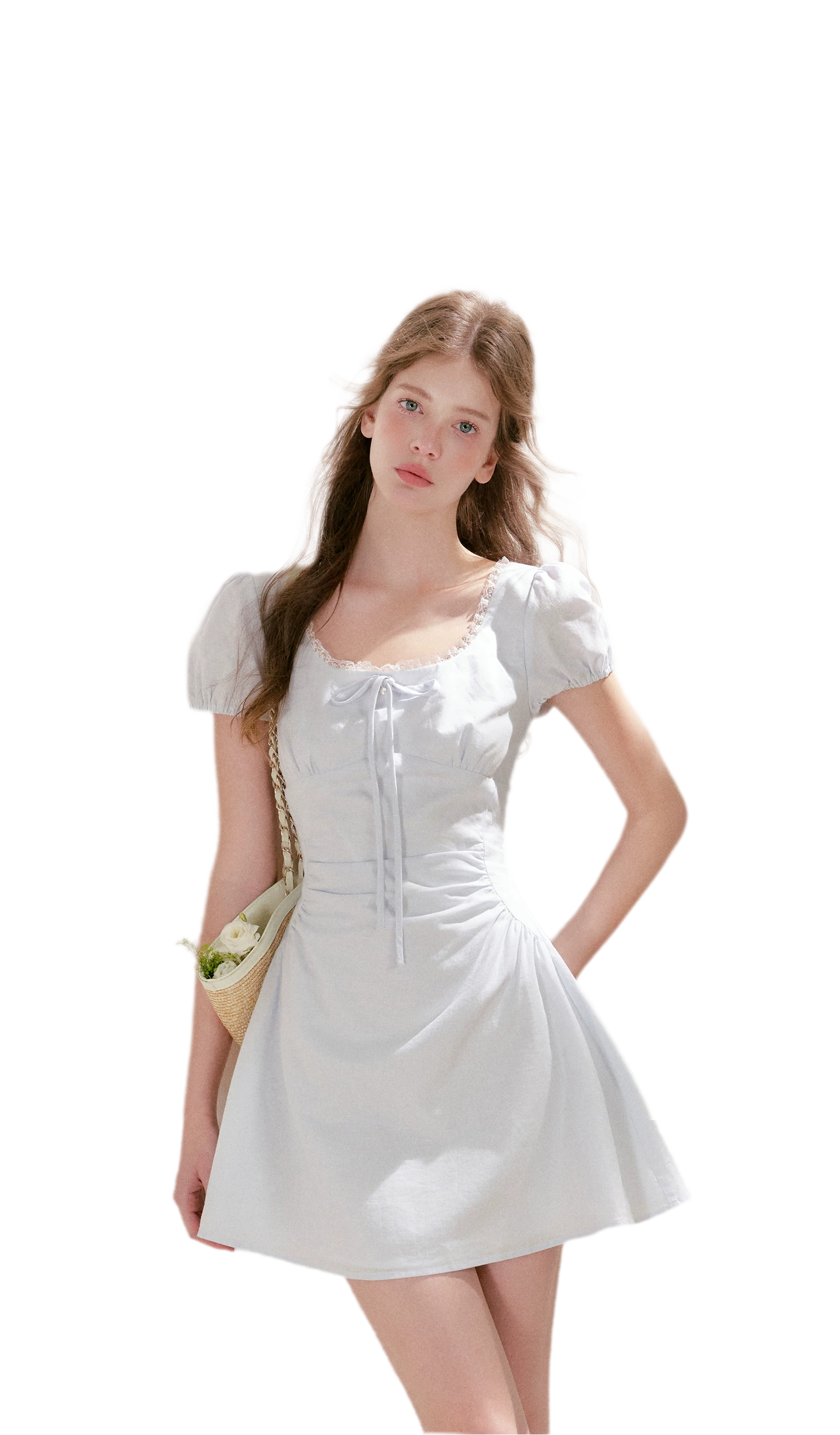 Linen Cotton Puff Sleeve Dress