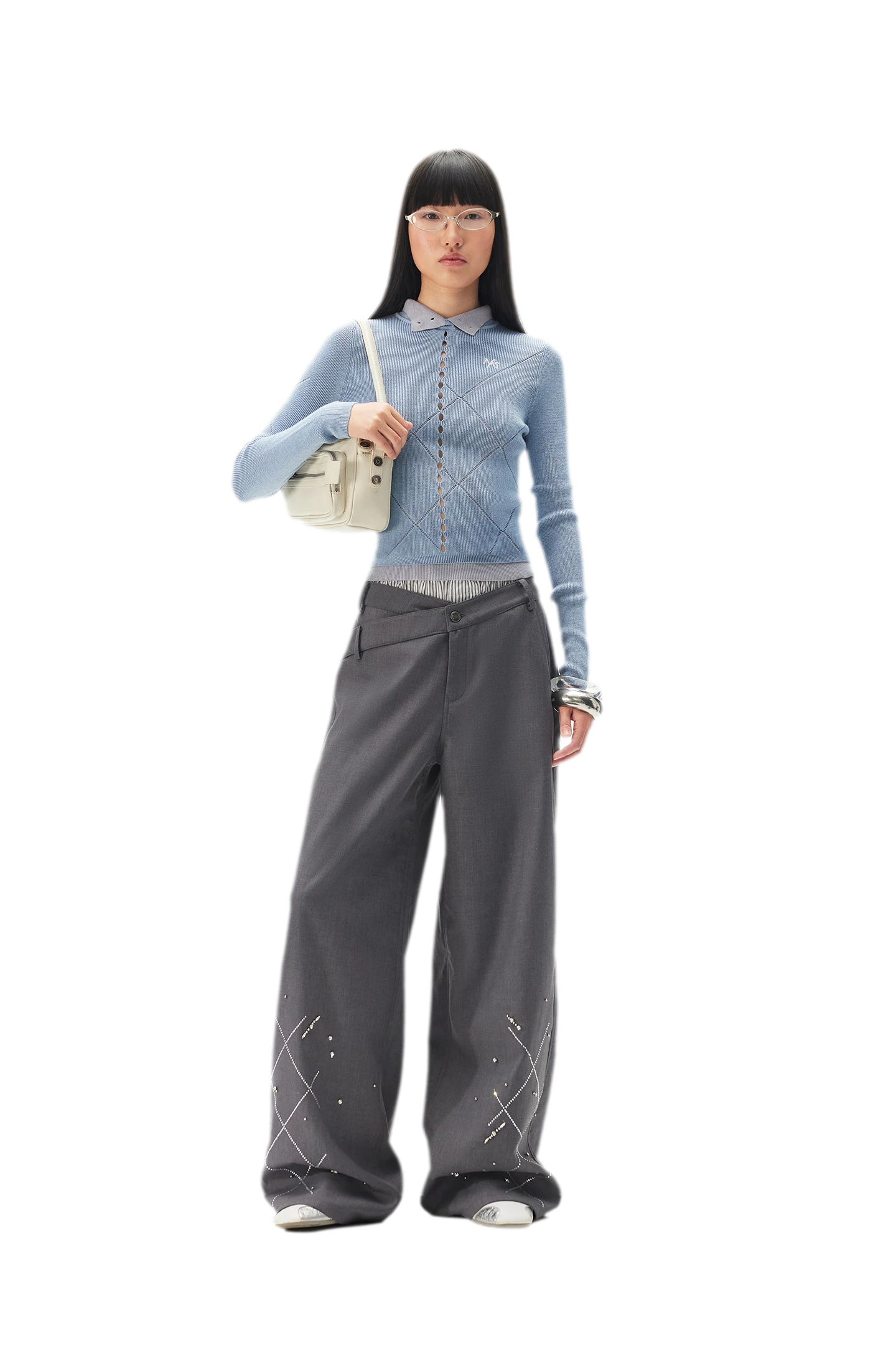 Glossy Openwork Knit Top