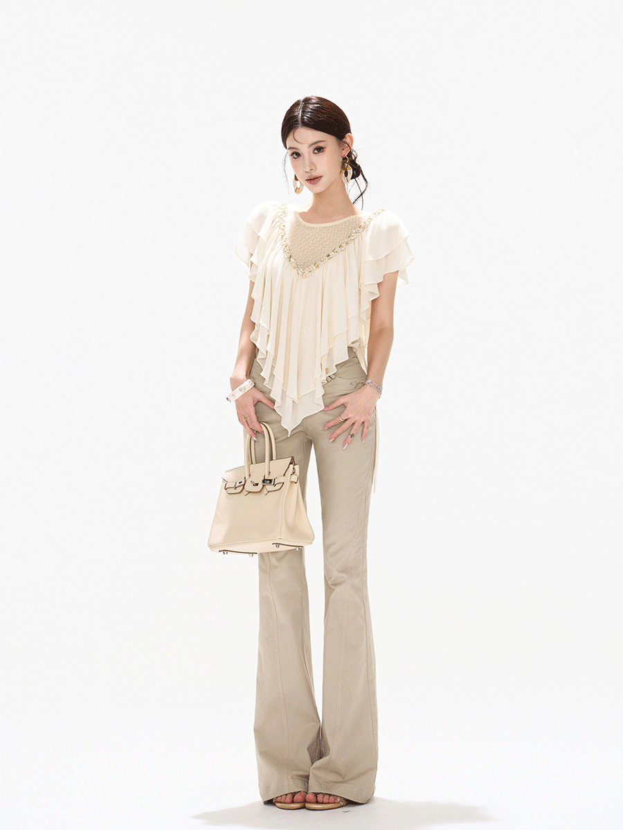 Slim Fit Flared Cotton Blend Pants