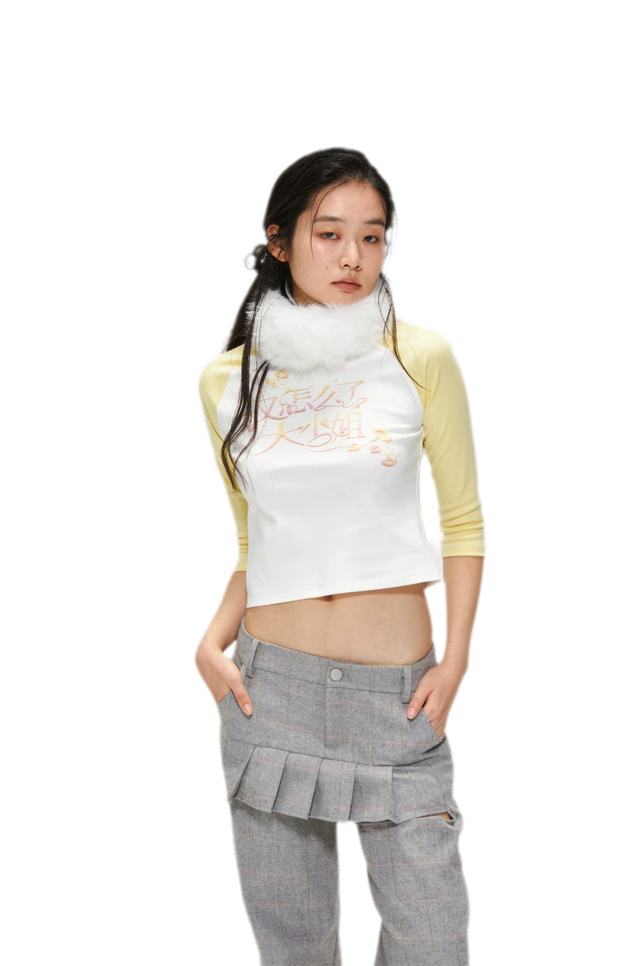 Cotton Graphic Cropped Raglan Top