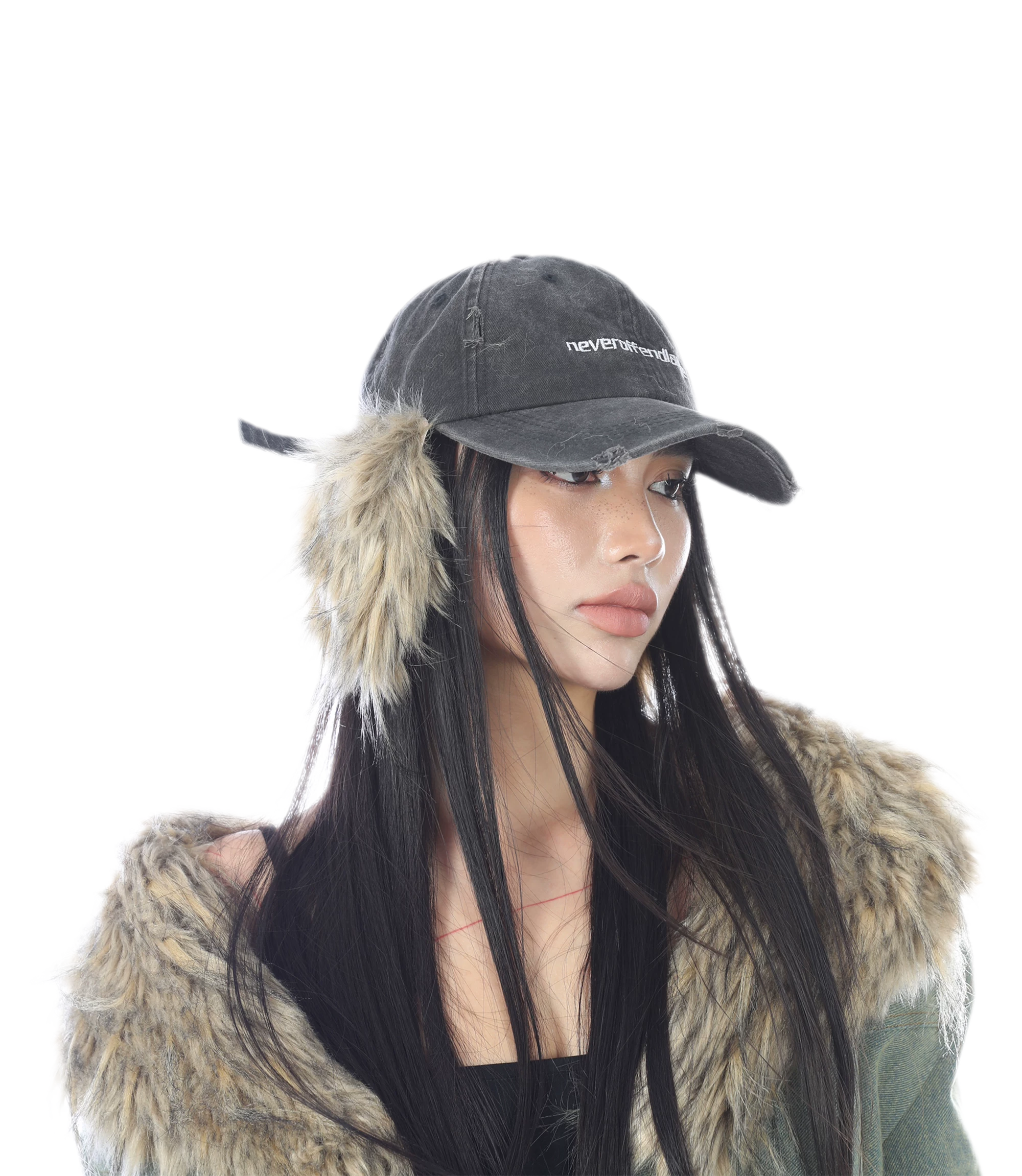 Distressed Faux Fur Cap