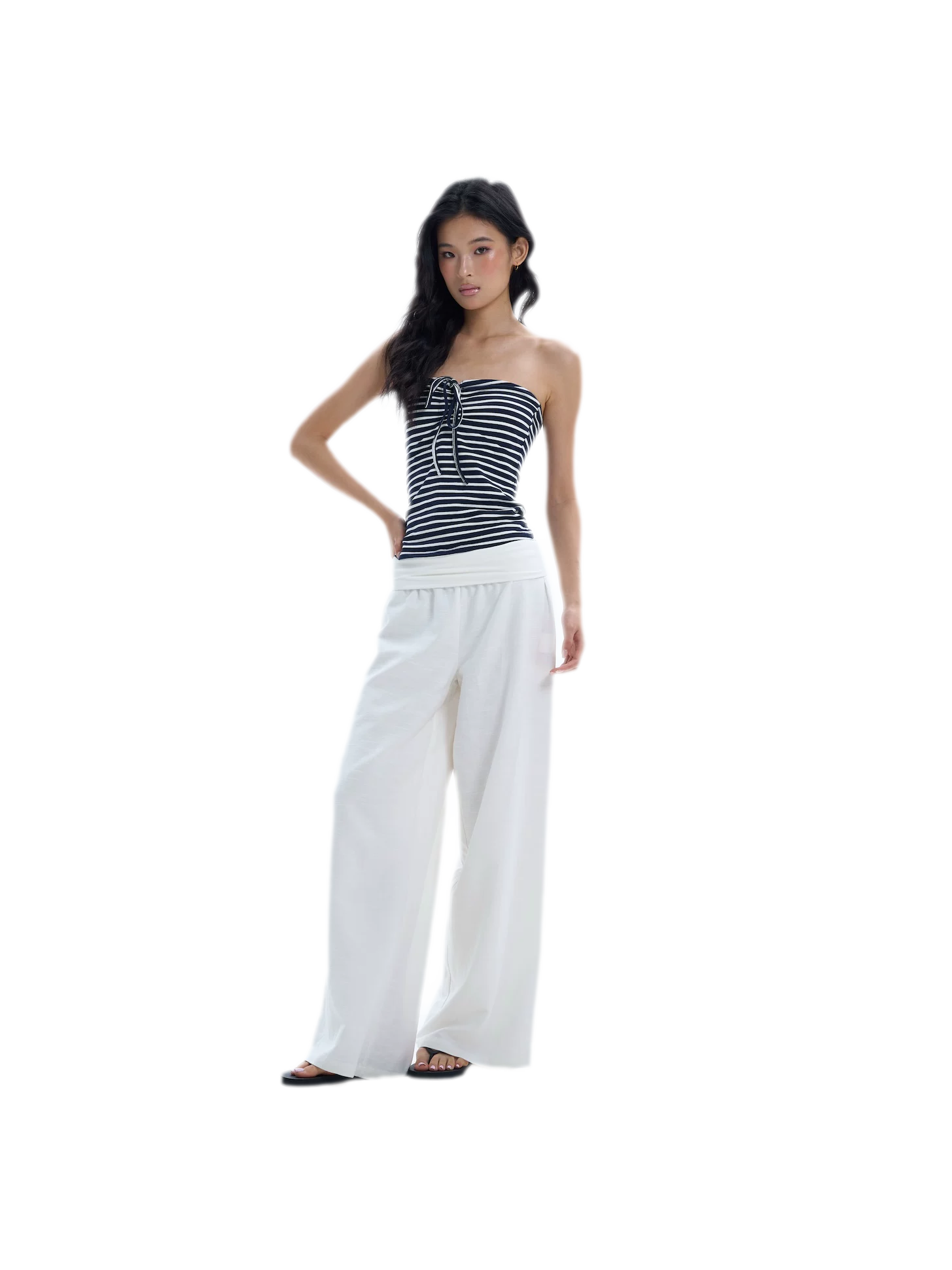 Striped Drawstring Bandeau Top