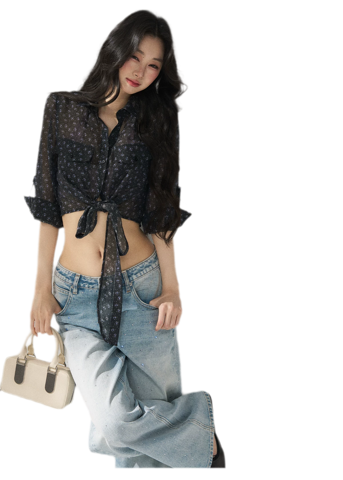 Floral Sheer Tie Shirt