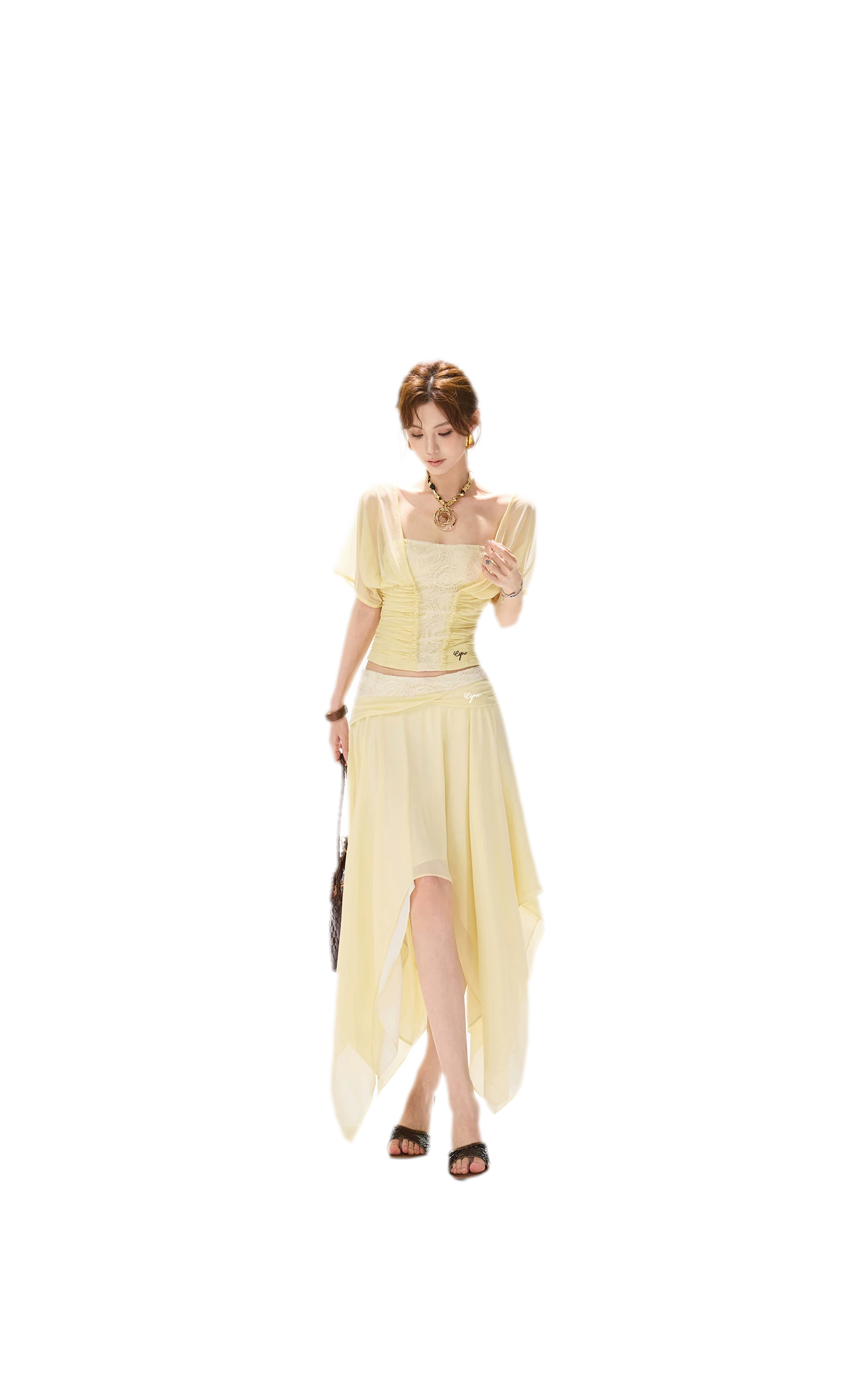 Lace Panel Irregular Skirt