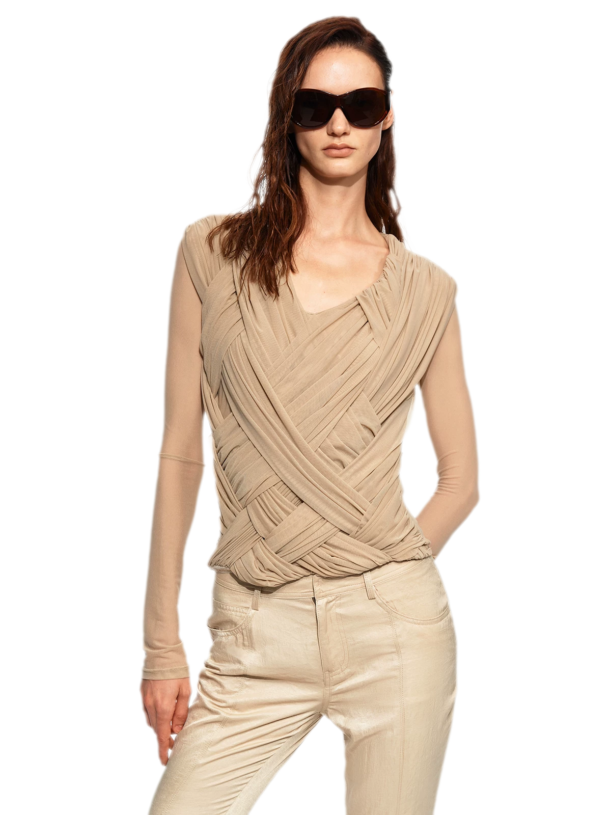 Pleated Cross-Over Fitted Top