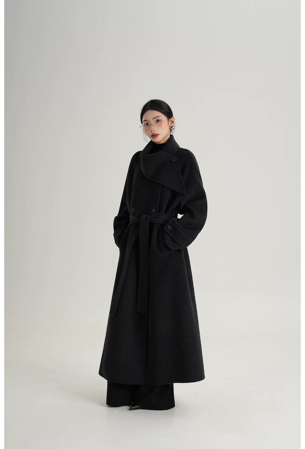 Handstitched Shawl Collar Wool Coat