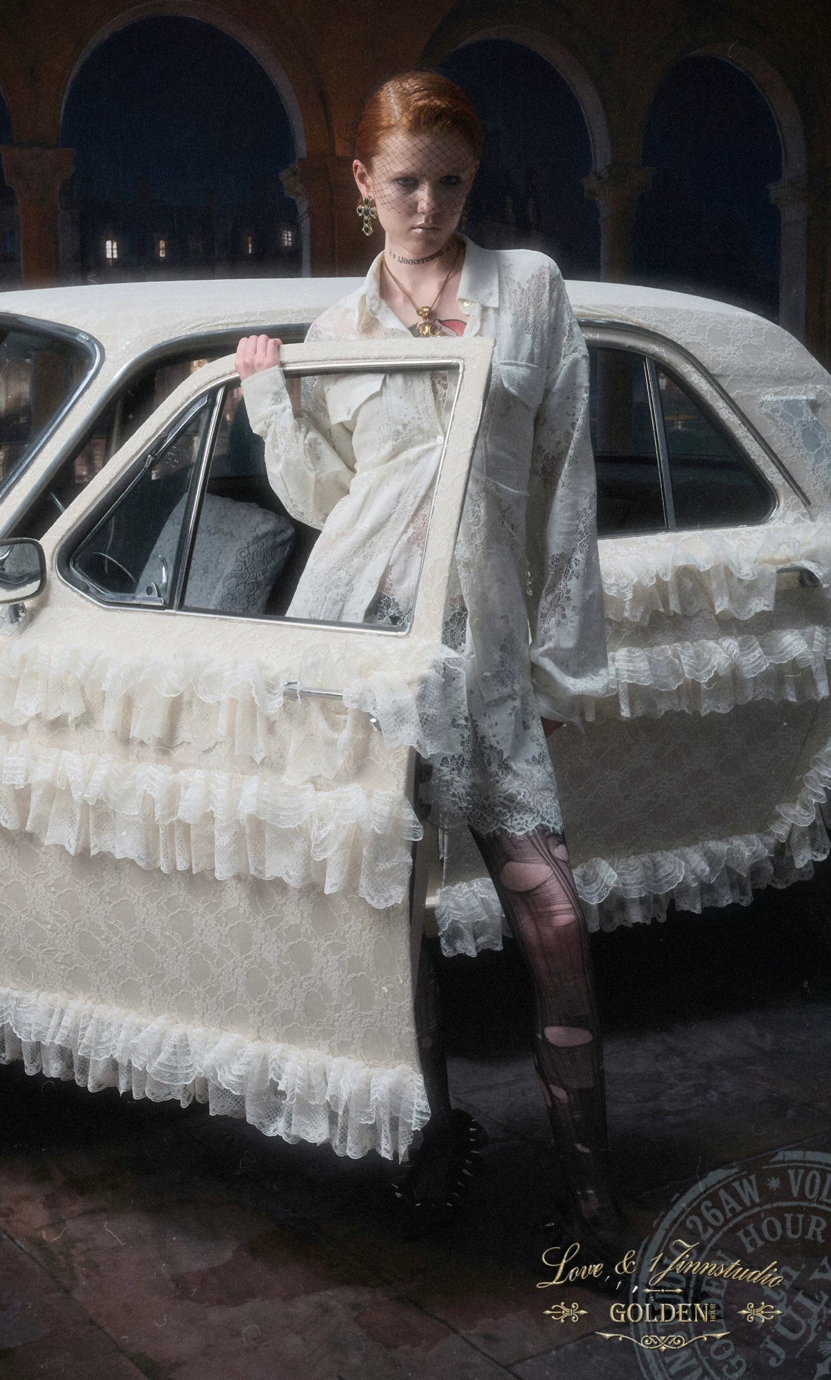 Lace Oversized Tie Shirt